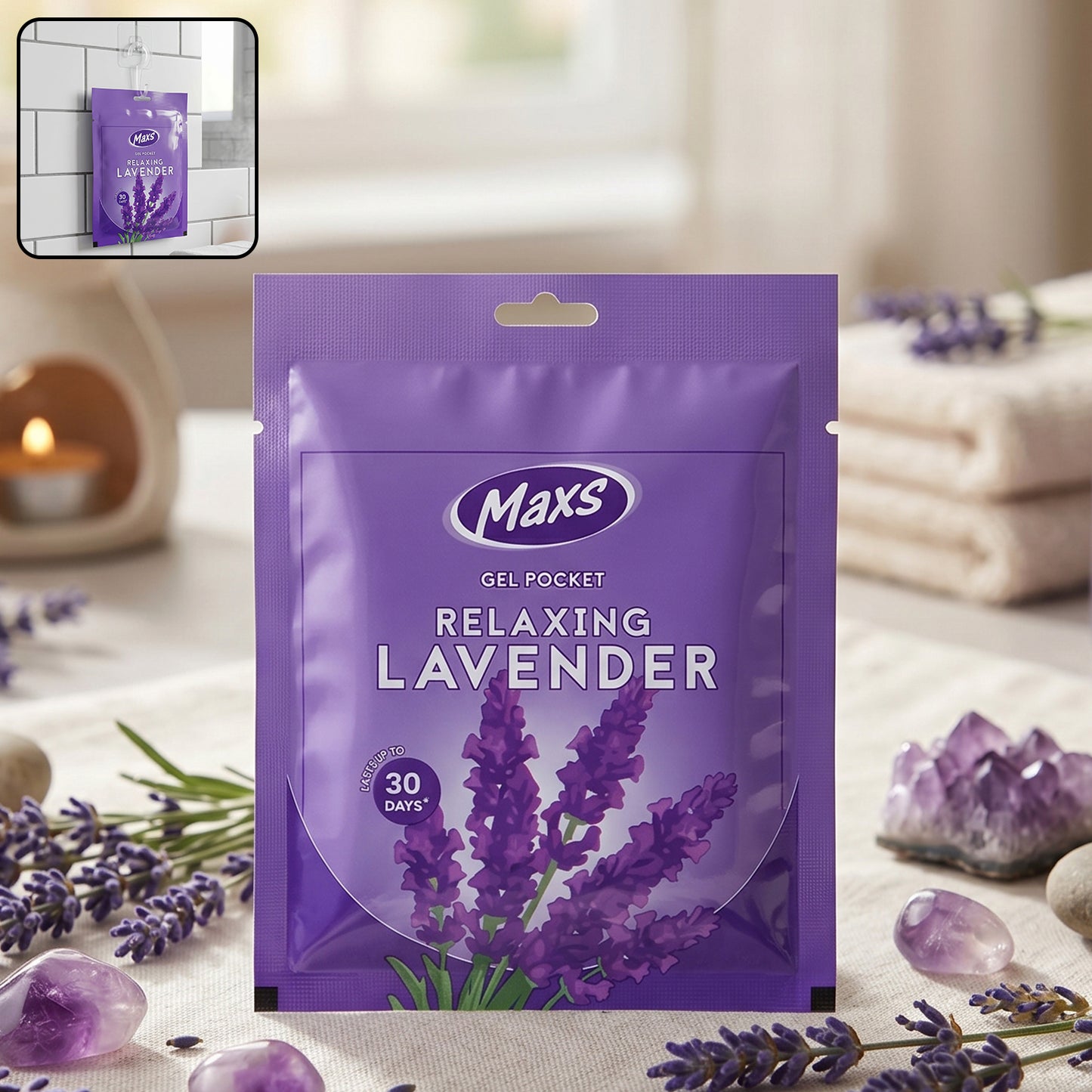 Maxs Relaxing Lavender Gel Air Freshener Pocket Long Lasting 10 Gm
