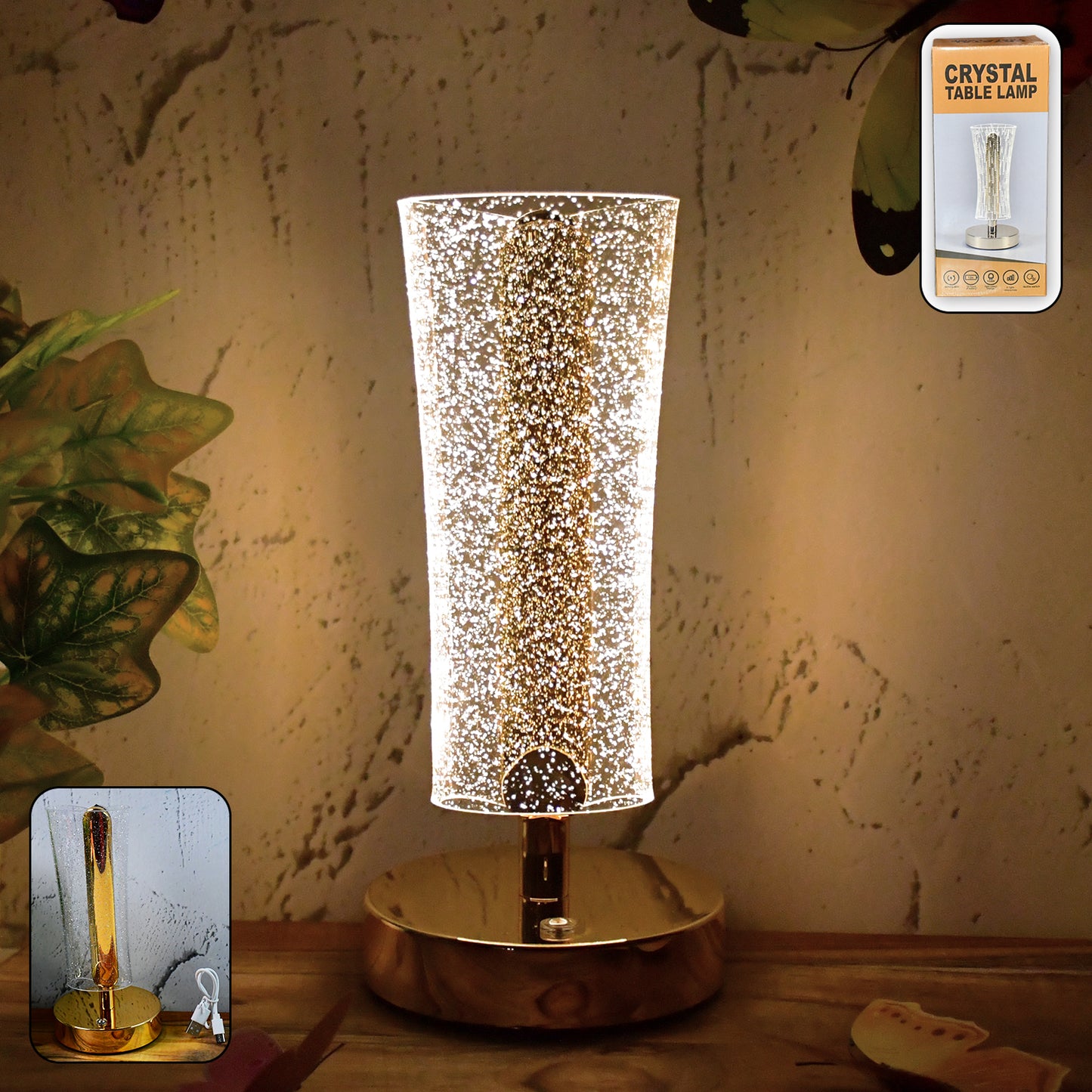 Sparkling Crystal LED Table Lamp with Golden Base - Decorative Bedside Light - Happy Price - Image 6