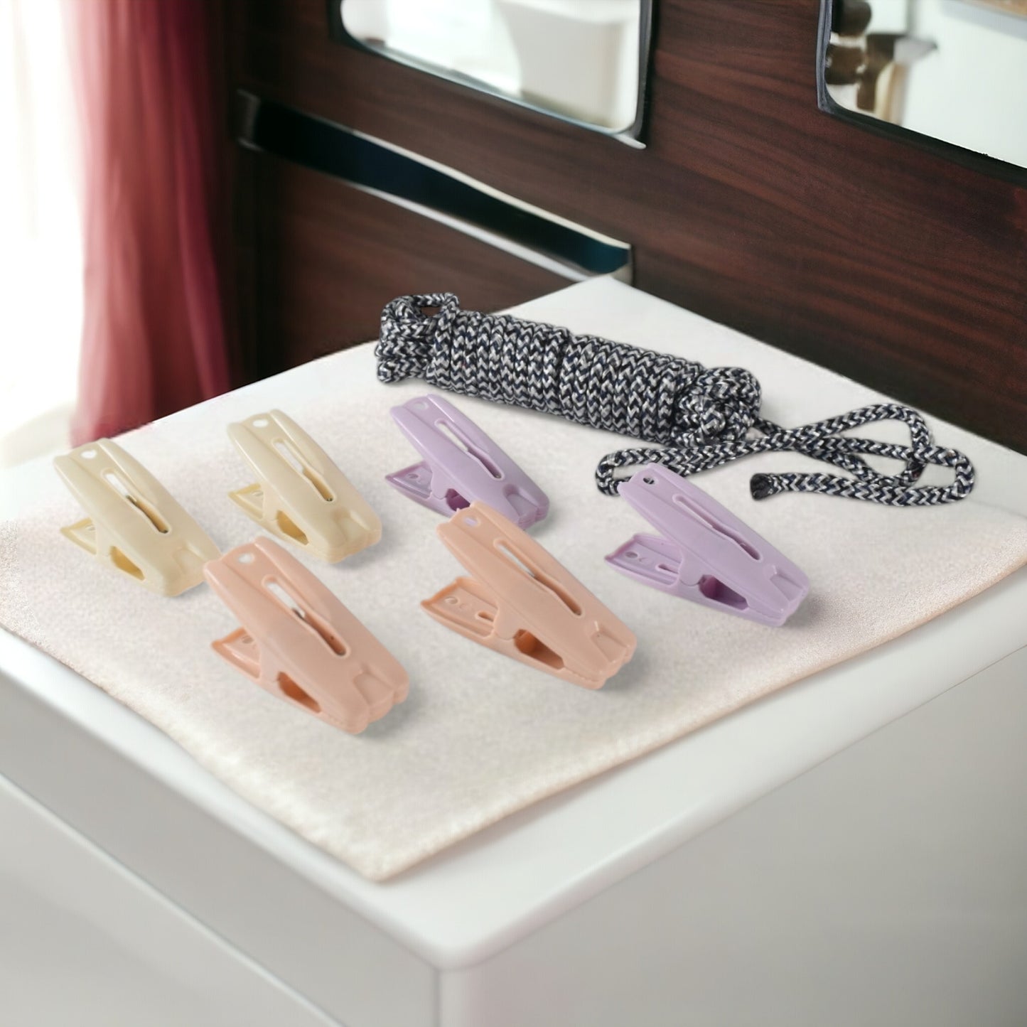 7 Piece Clothes Drying Rope with Clips - Portable Laundry Line - Happy Price - Image 3