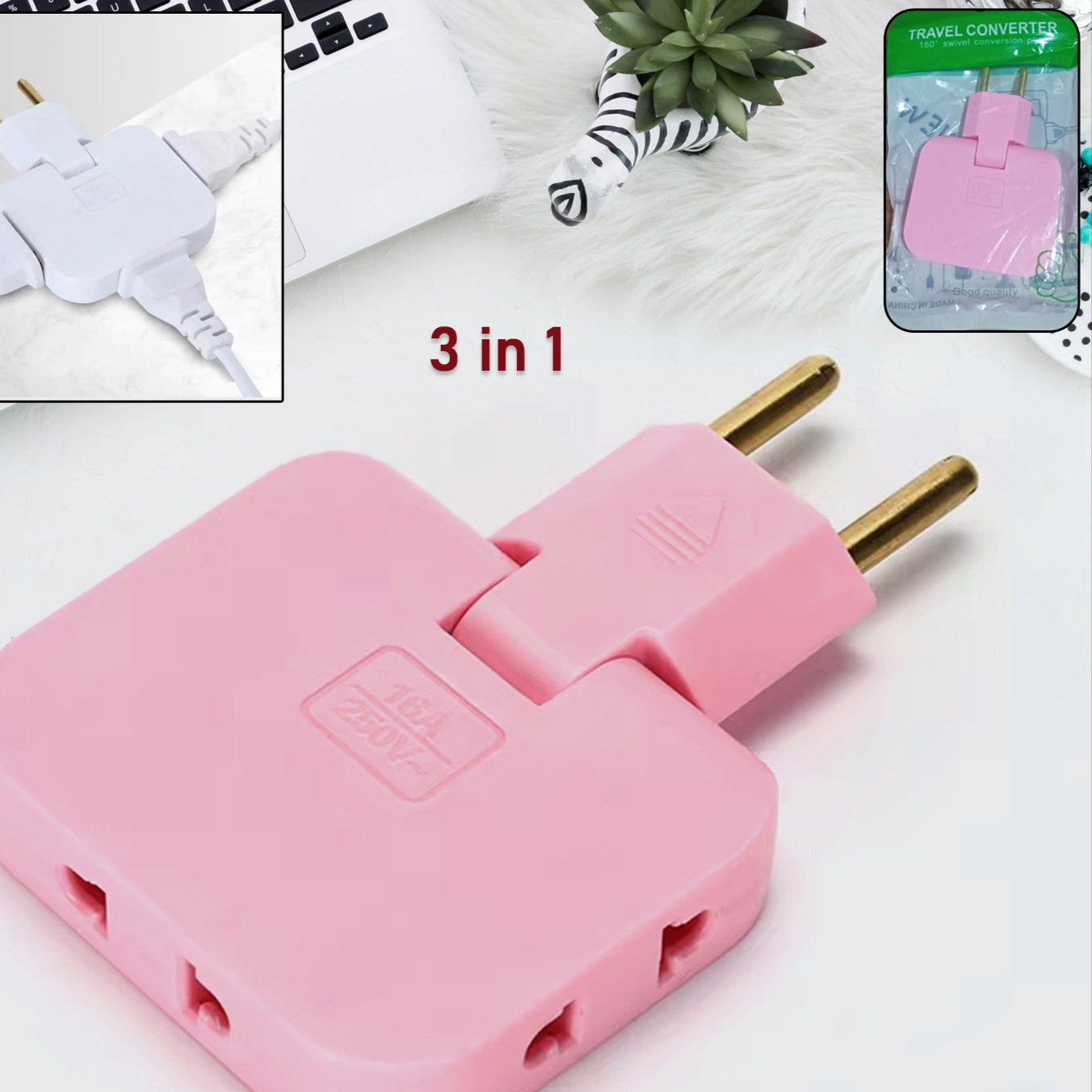 Wireless 3 In 1 Foldable Wall Plug Adapter Socket Converter (1 Pc) - Happy Price - Image 1