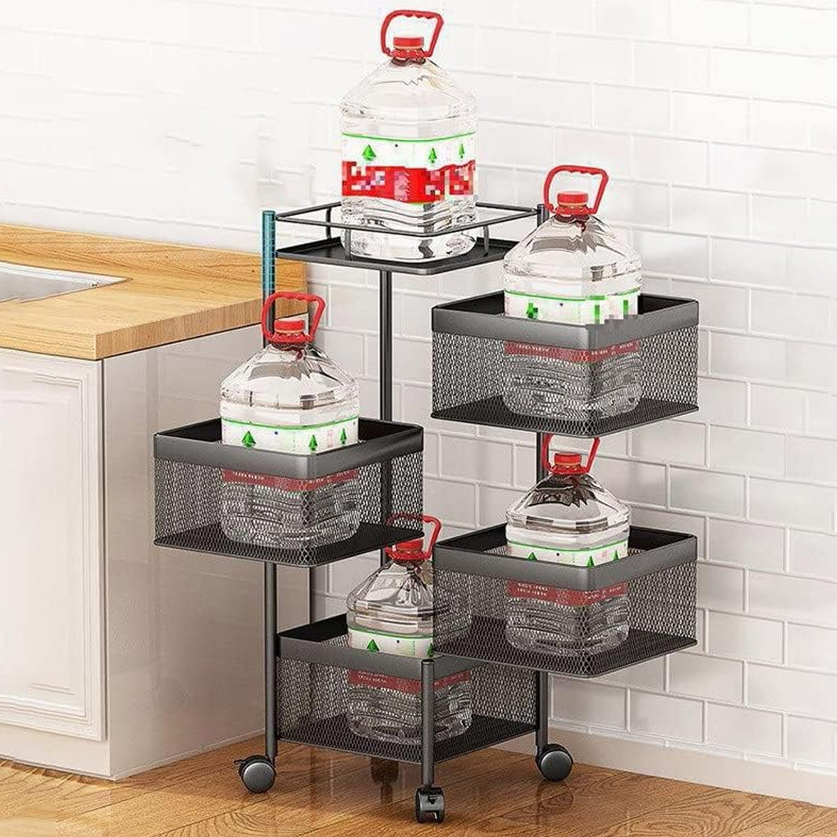Metal High Qaulity Kitchen Trolley Kitchen Organizer Items And Kitchen Accessories Items For Kitchen Rack Square Design For Fruits Vegetable Onion Storage Kitchen Trolley With Wheels (4 Layer 3 Layer) - Happy Price - Image 5