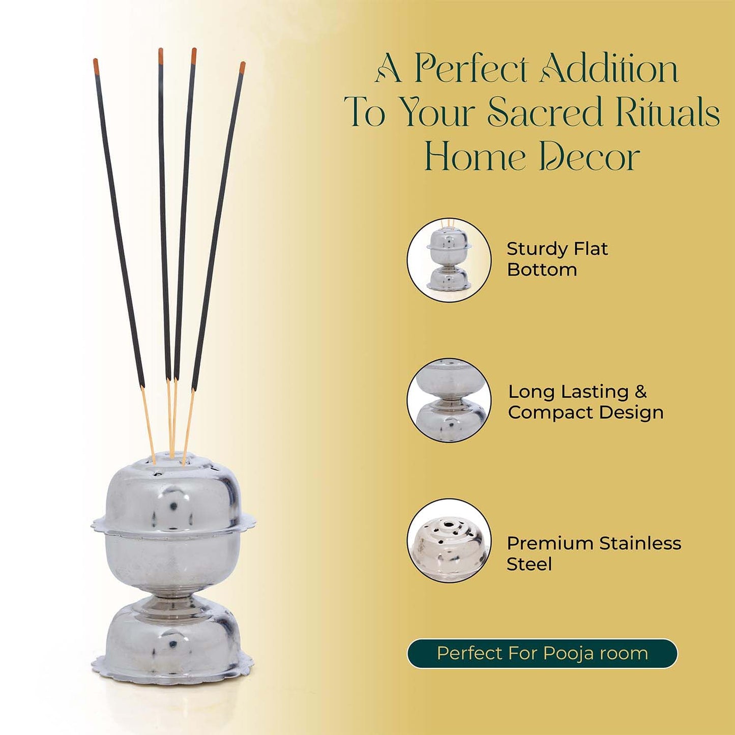 Stainless Steel Incense Stick Holder for Pooja - Jasmine Style, 1 Pc - Happy Price - Image 6