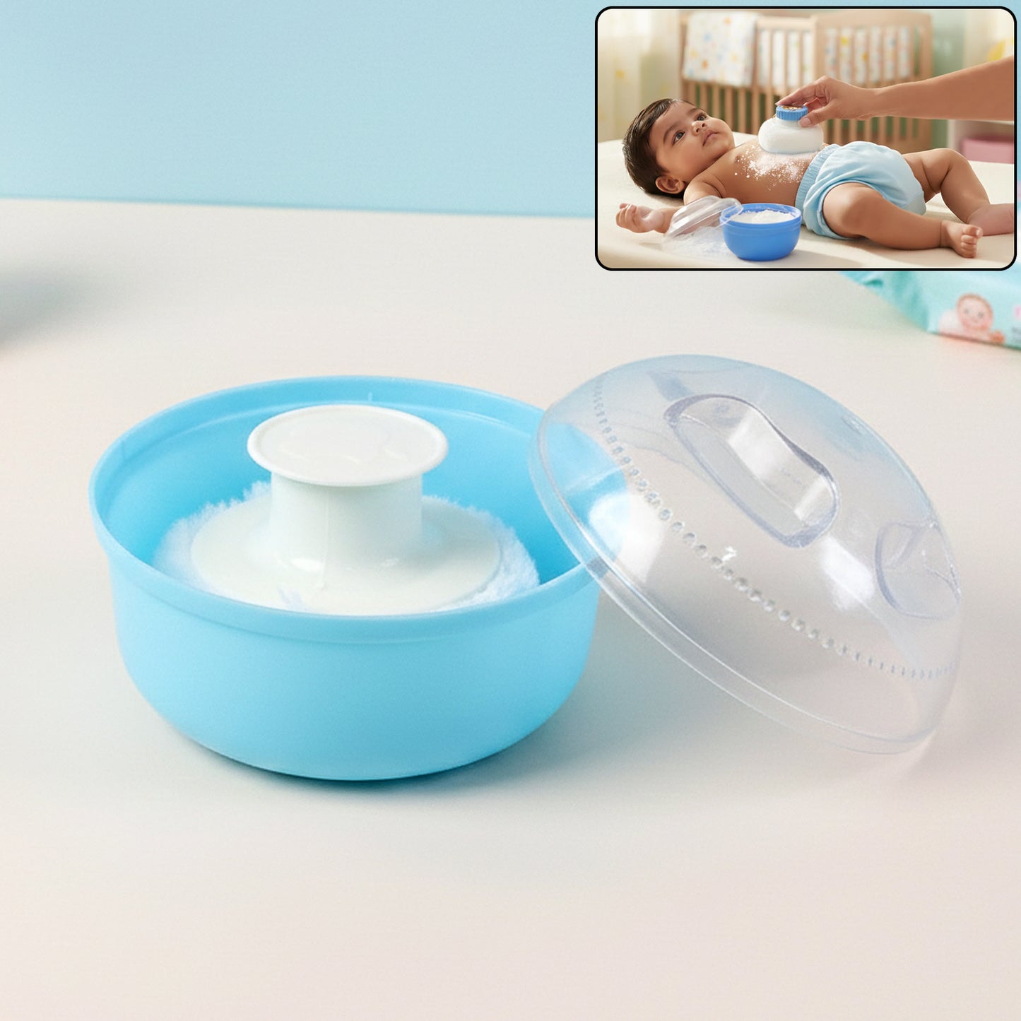 Baby Powder Puff Dispenser with Lid & Soft Applicator - 1 Set - Happy Price - Image 2