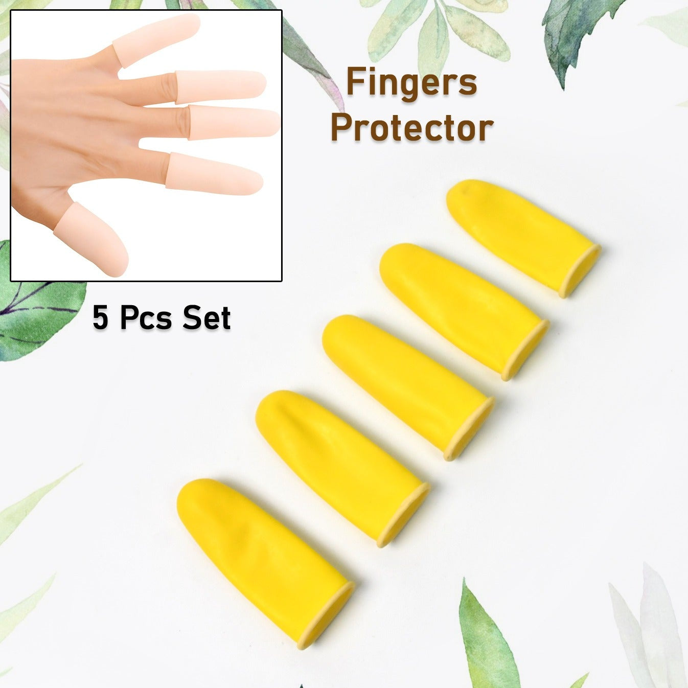 Finger Caps Silicone Finger Protectors Sleeves (Finger Cots 5 Pcs Set Yellow) - Happy Price - Image 1