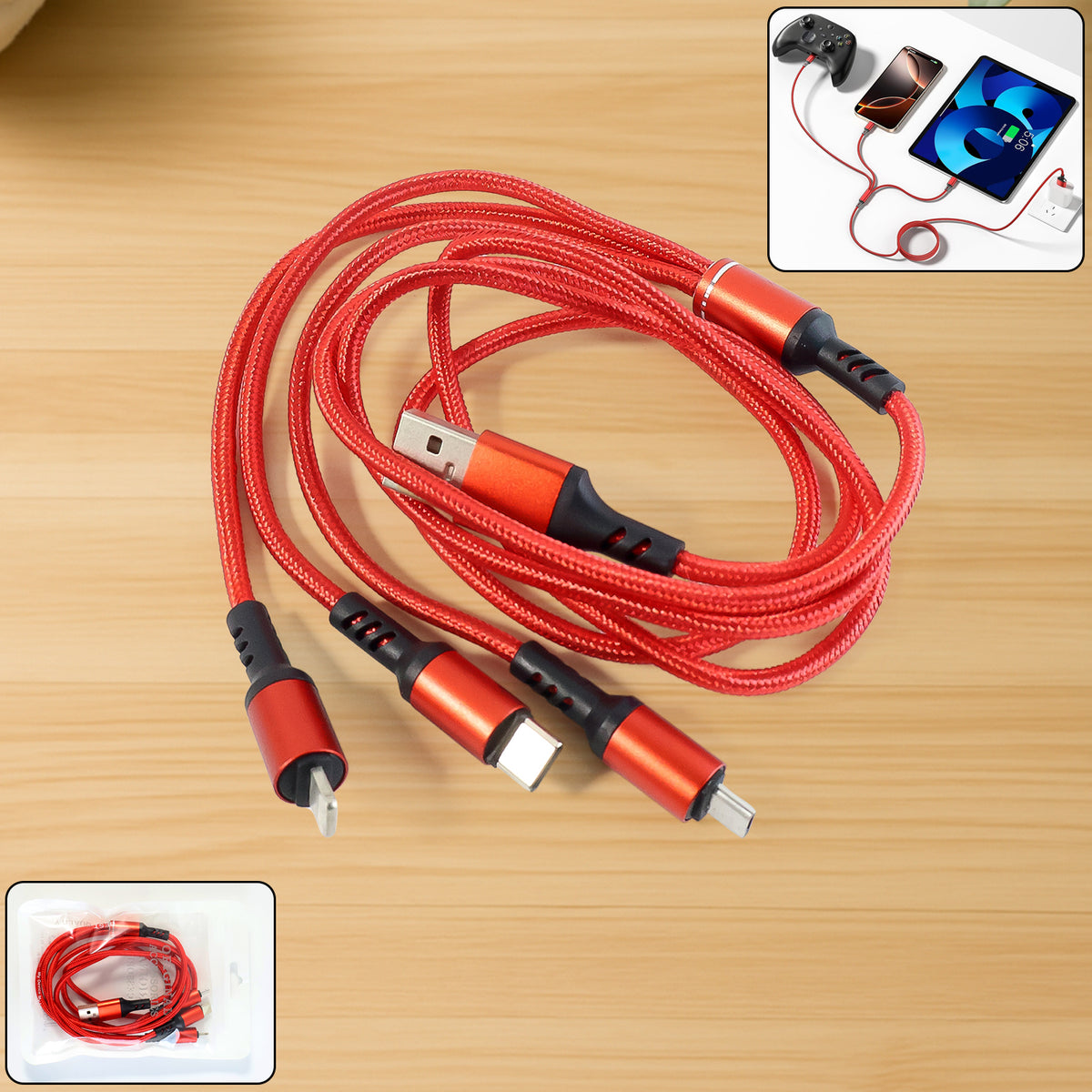 3-in-1 Universal Charging Cable with Type-C, Micro USB & Lightning Connectors - 1 Pc - Happy Price - Image 6