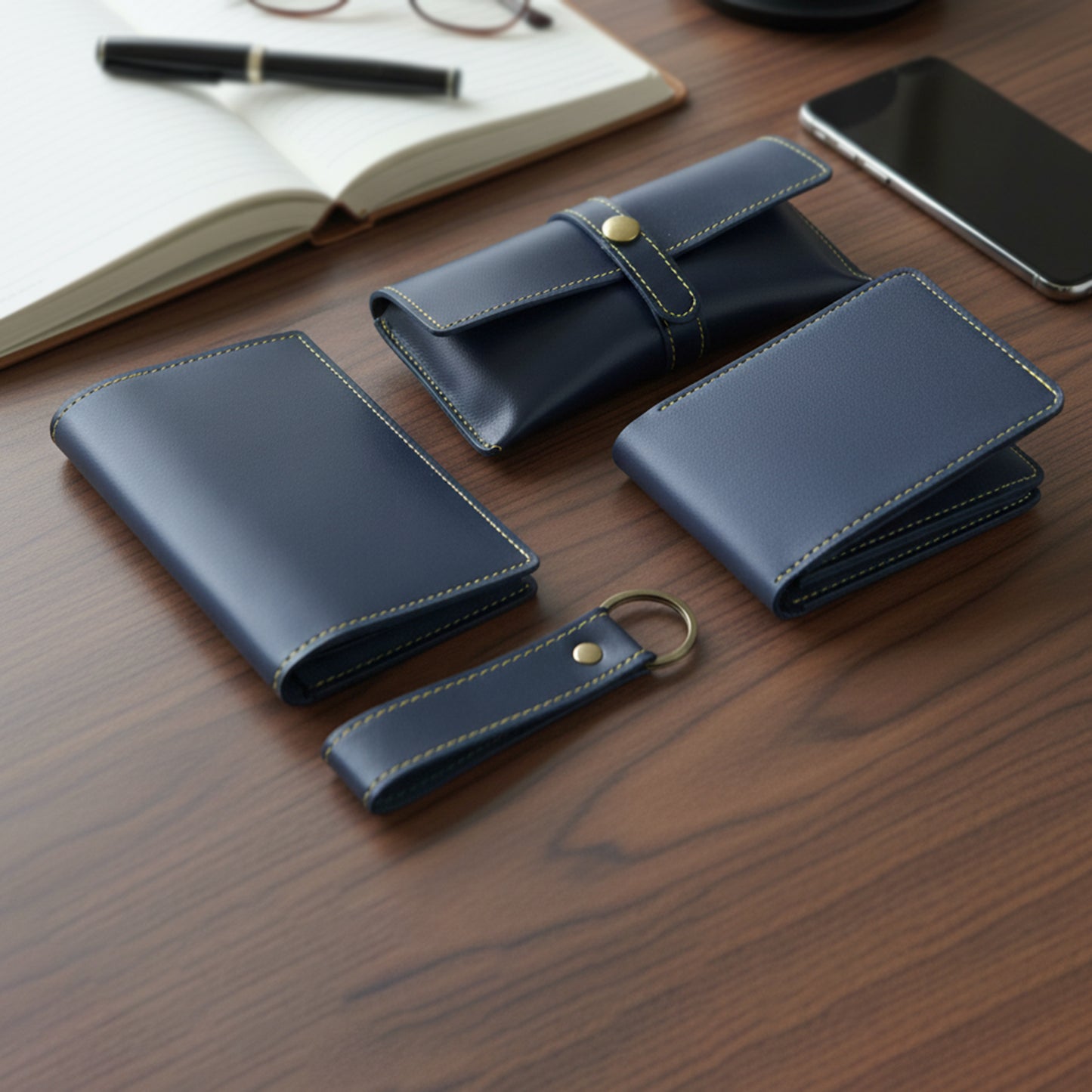 4-Piece PU Leather Men's Accessory Gift Set - Wallet, Card Holder, Keychain, Pouch - Great Price - Image 4