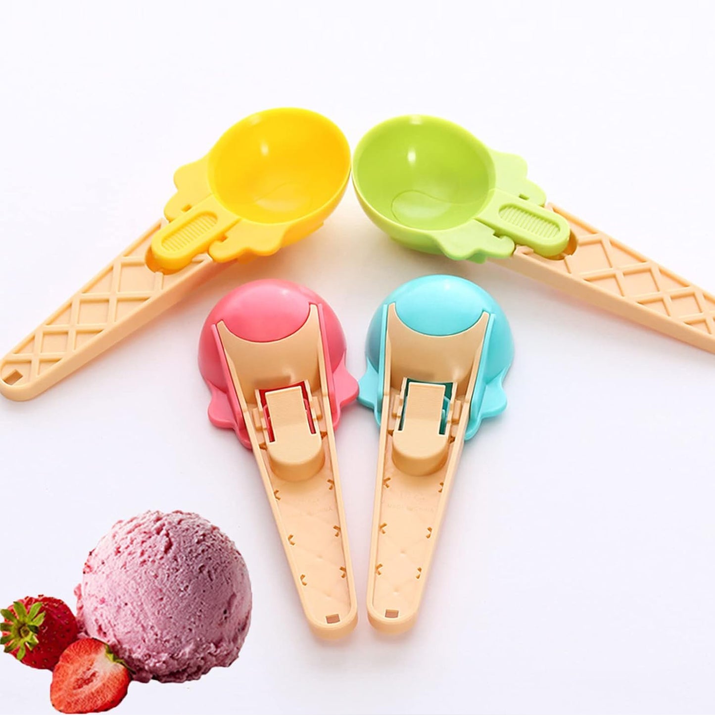 Ice Cream Spoons 2pcs Plastic Water Melon Scoopers With Trigger Dipper And Adults For Summer Party Ice Cream Scoop Food Serving Spoon Kitchen Tools Ice Cream Digging Spoon Household Spoons Cupcake Spoons Aps Fruit Ball Player (2 Pc) - Happy Price - Image 2