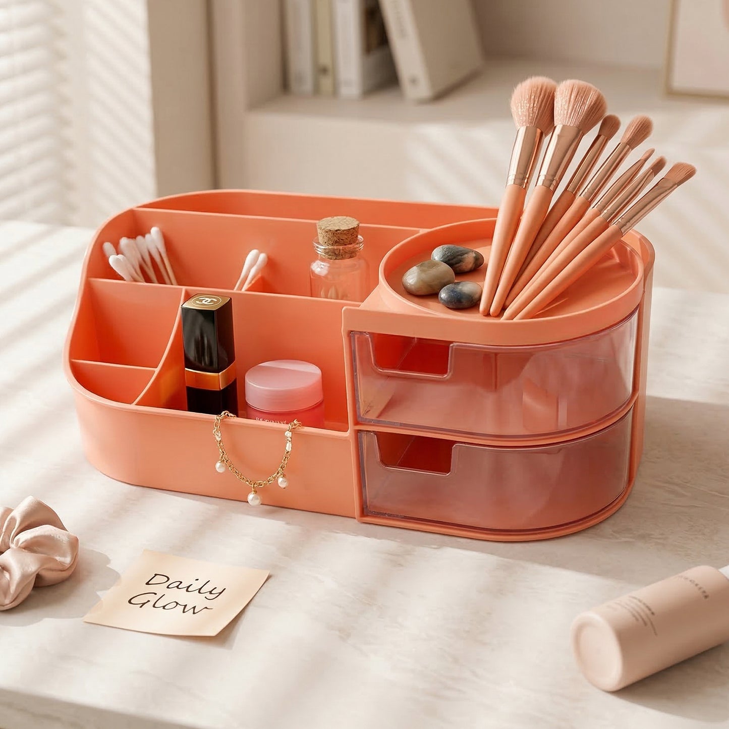 Pink Multipurpose Makeup Organizer Box with Drawers - 1 Pc - Great Price - Image 6