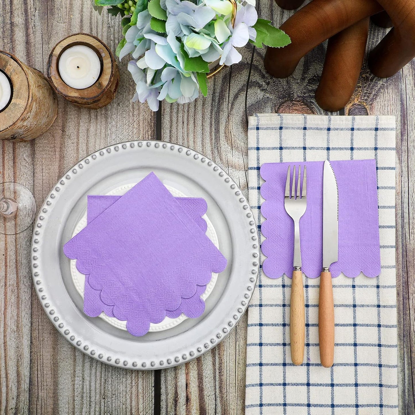 Lilac Scalloped Paper Napkins - 120 Pcs Party Tableware (23 x 23 Cm) - Happy Price - Image 3