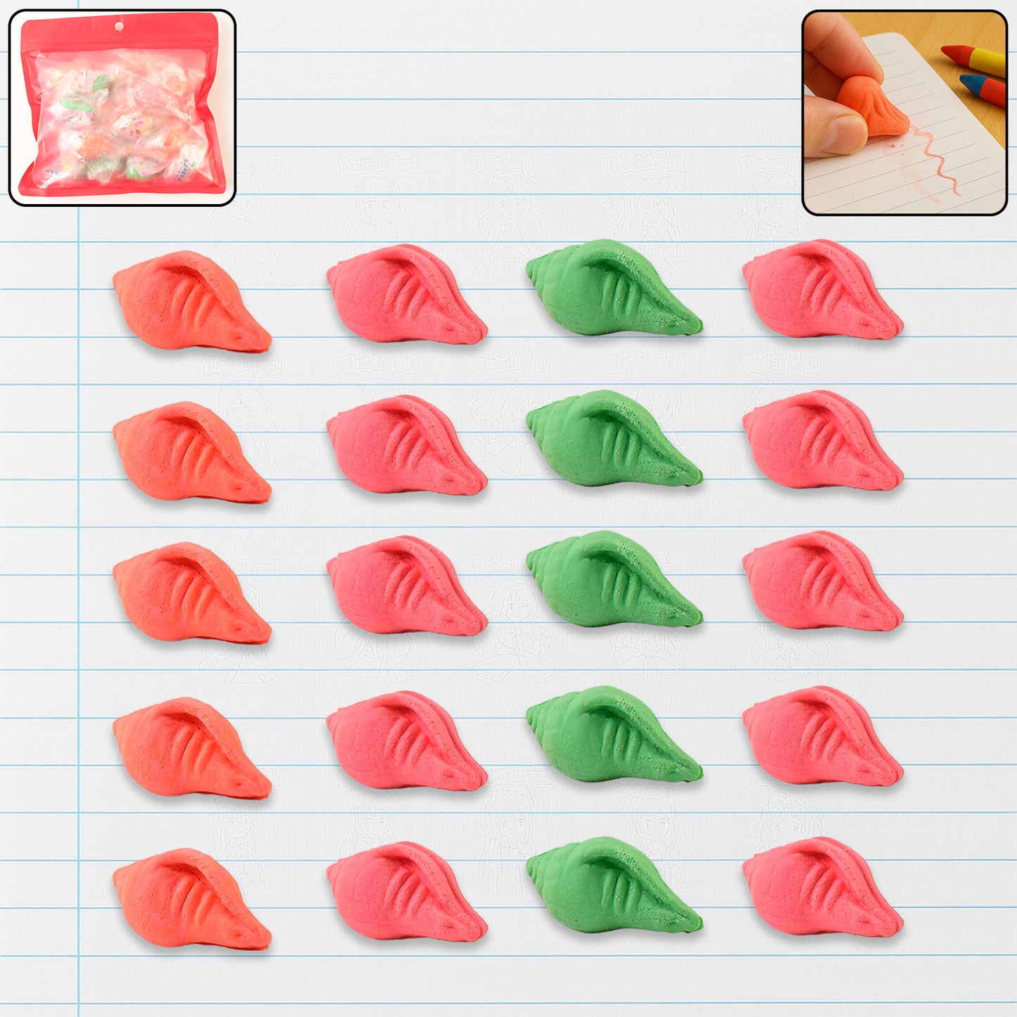 Shankh Shape Eraser Rubber (20 Pc Mix Colour Design) - Happy Price - Image 7