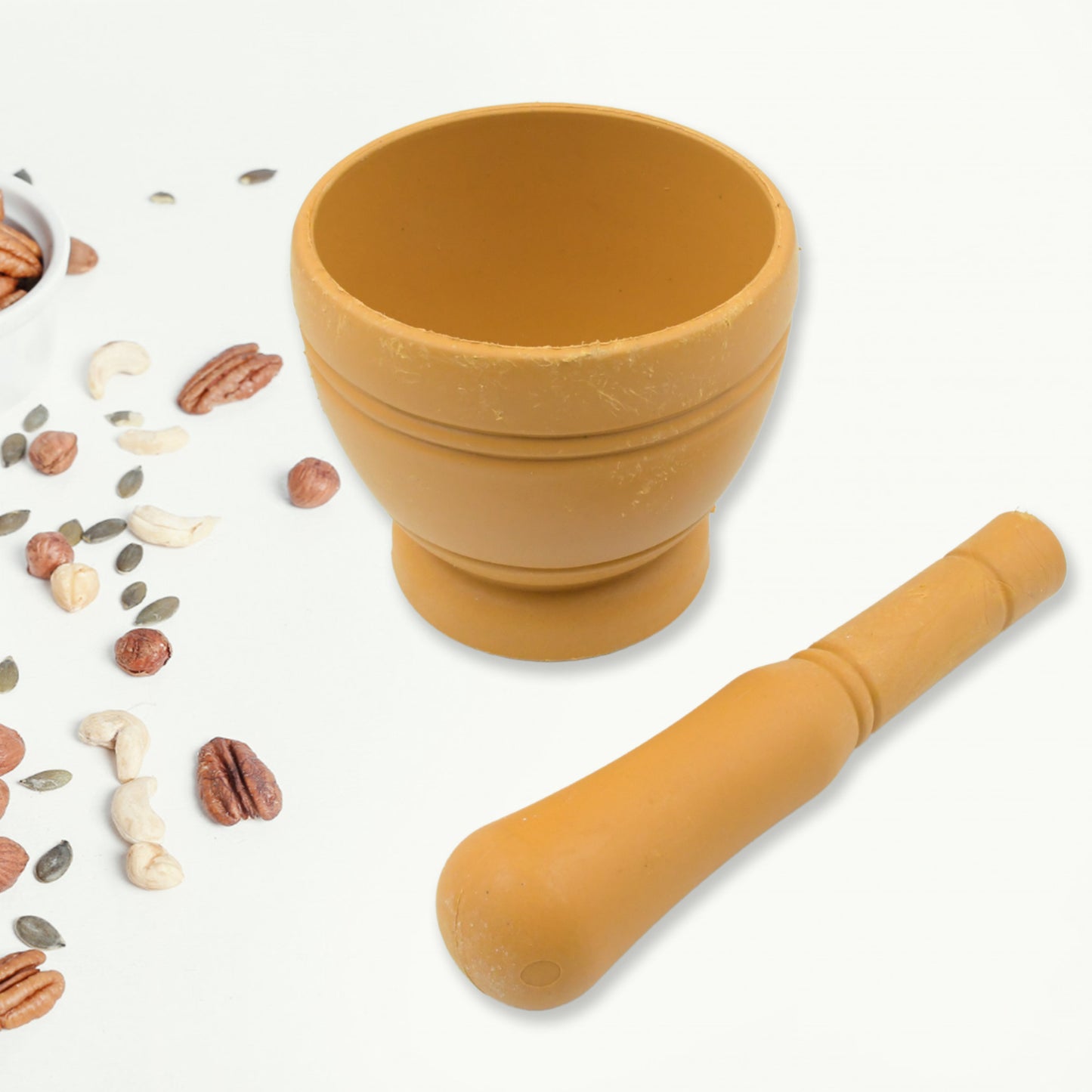 Mortar And Pestle Set For Spices Okhli Masher Khalbatta Kharal Mixer Natural Traditional Grinder And Musal Well Design For Kitchen Home Herb - Happy Price - Image 2