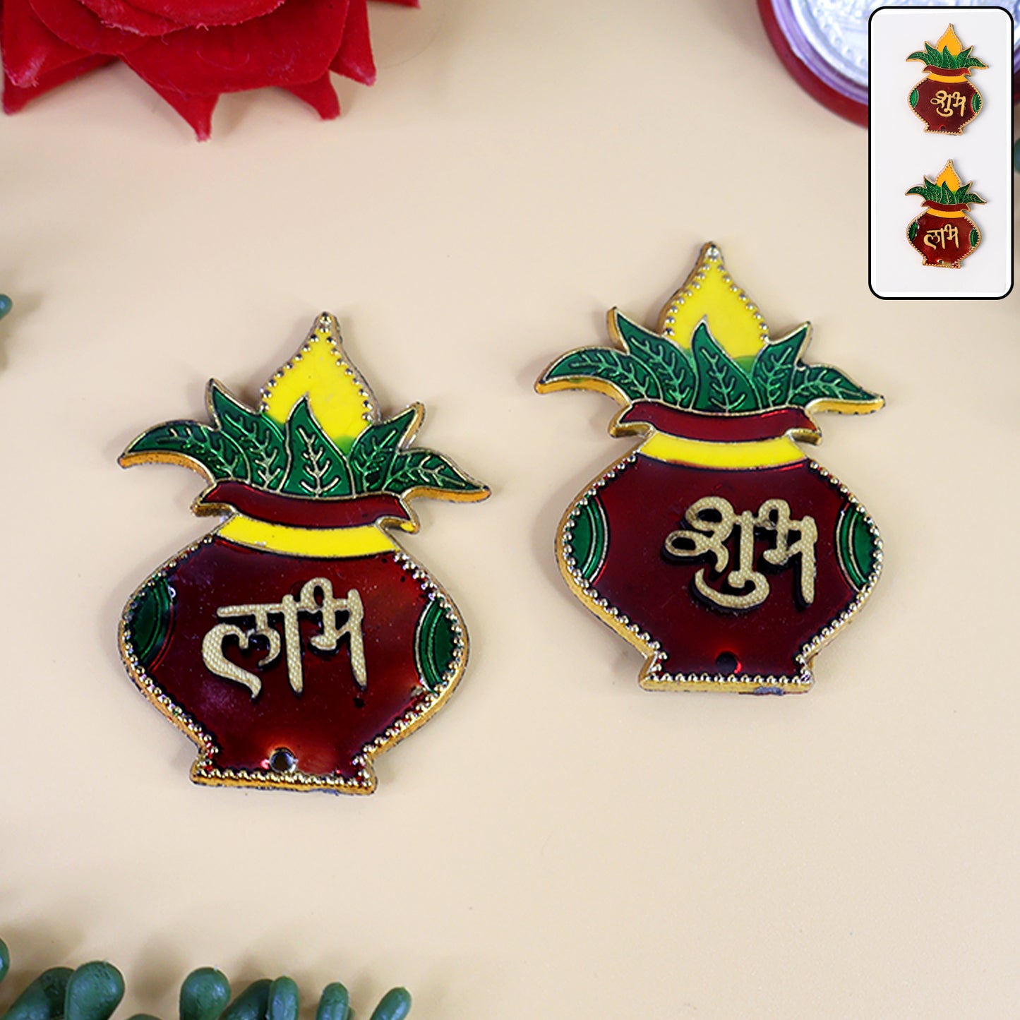 Set of 2 Shubh Labh Kalash Wall Hangings for Home & Temple Decor - Happy Price - Image 3