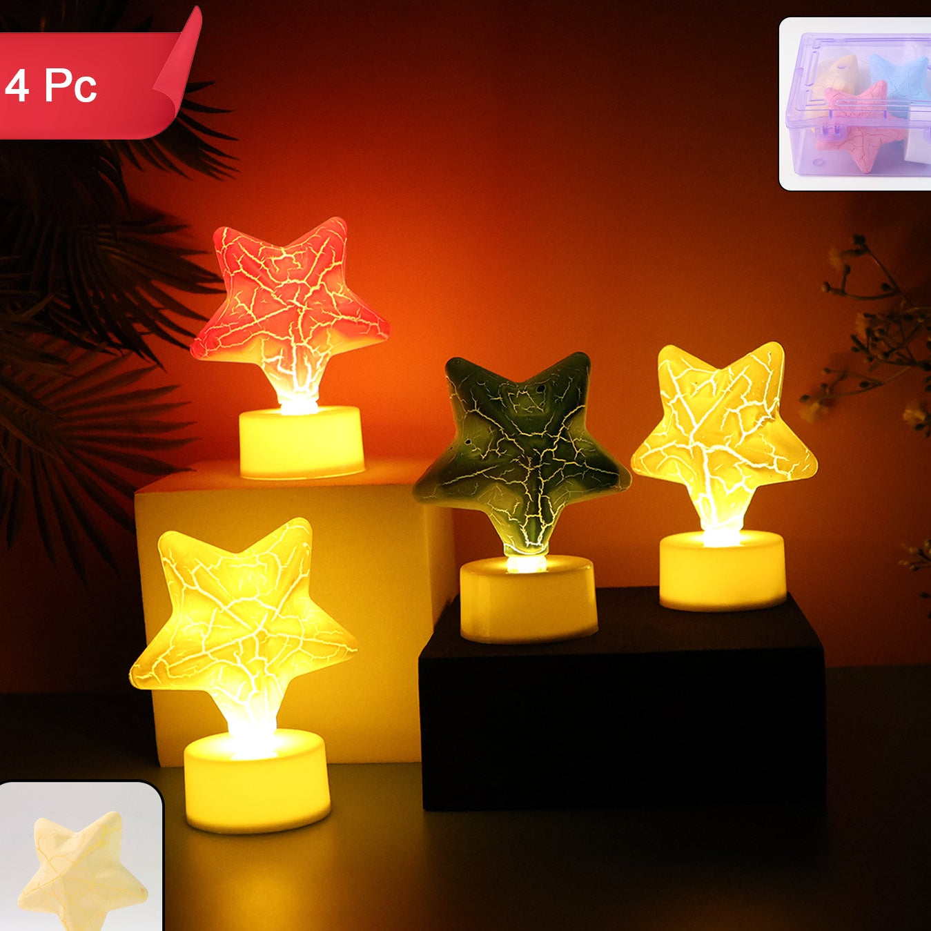 Set of 4 Star Shape Decorative LED Tealight Candles - Flameless & Battery Operated - Happy Price - Image 1