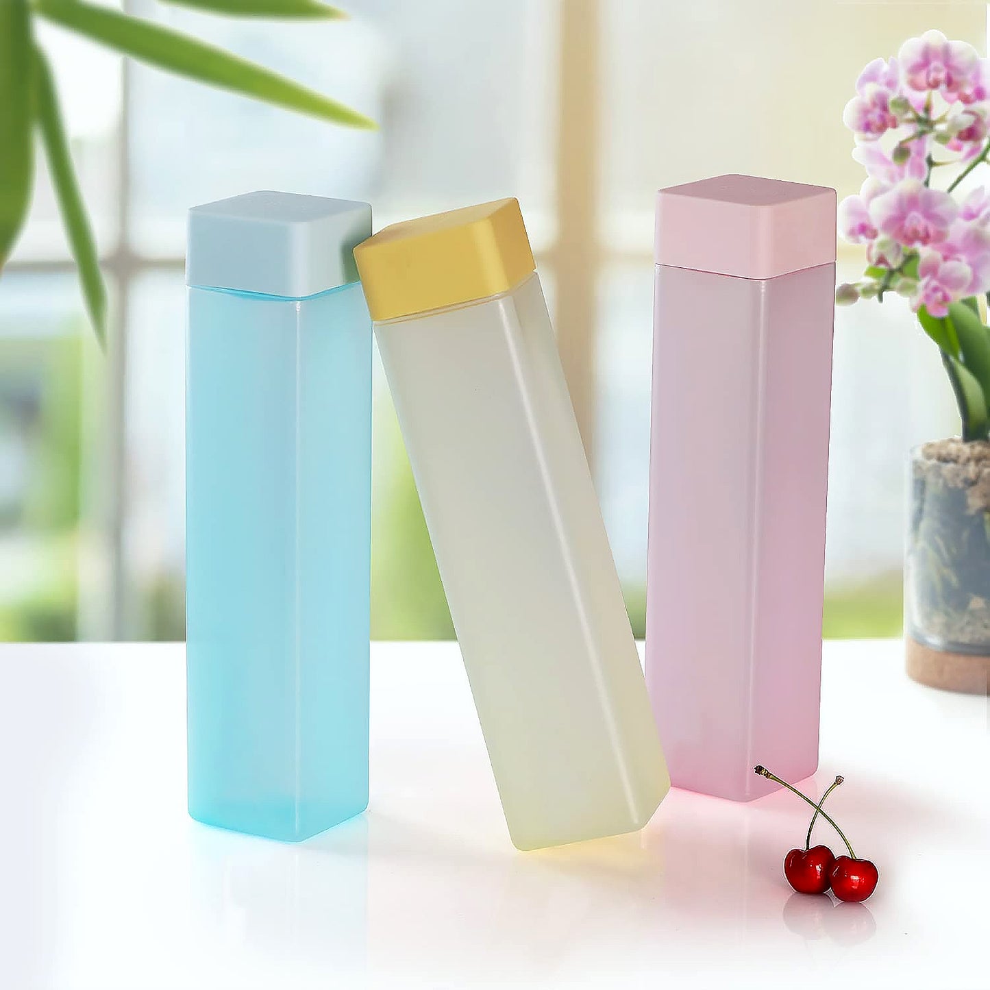 12981 Large Capacity Plastic Water Bottle Office Bottle Gym Bottle Home Kitchen Leakproof And Bpa Free Drinks Bottle Square Water Drink Juice Bottle Wide-mouth Bpa Free Leak-free Lightweight (1 Pc Mix Color 1000 Ml Approx) - Happy Price - Image 5