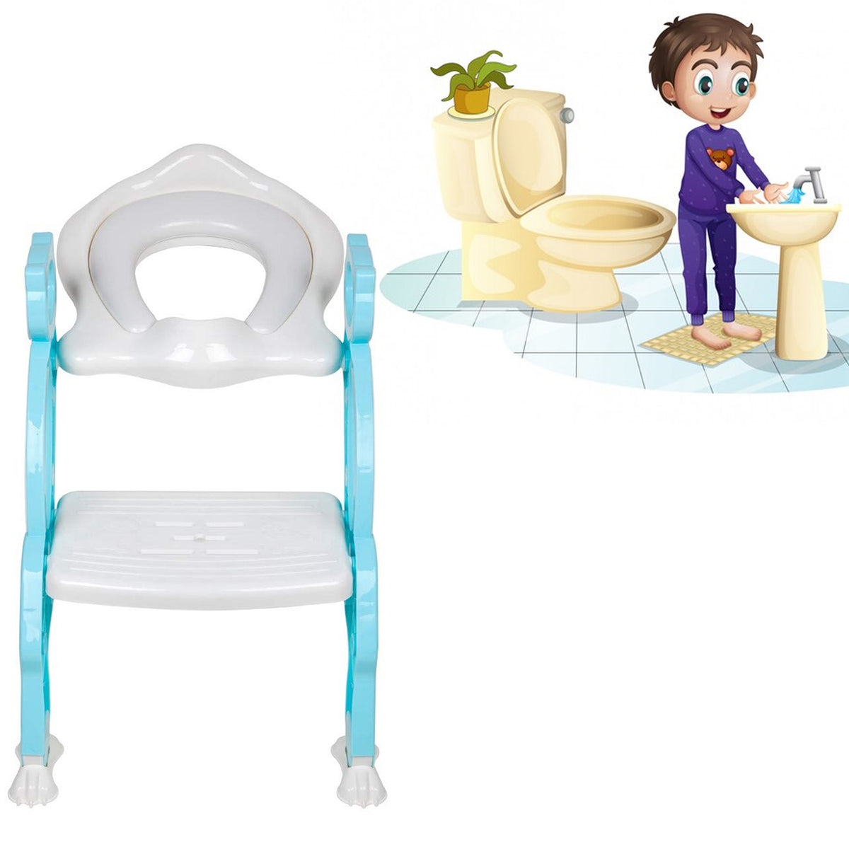 2 In 1 Potty Training Toilet Seat With Step Stool Ladder For Boy And Girl Baby Toddler Kid Childrens Toilet Training Seat Chair With Soft Padded Seat And Sturdy Non-slip Wide Step Make Potty Easier For Your Kids (Multi-color) - Happy Price - Image 5