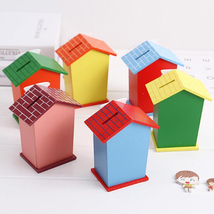 Cute Cartoon House Shaped Lovely Wooden Piggy Bank Money Bank - Happy Price - Image 7