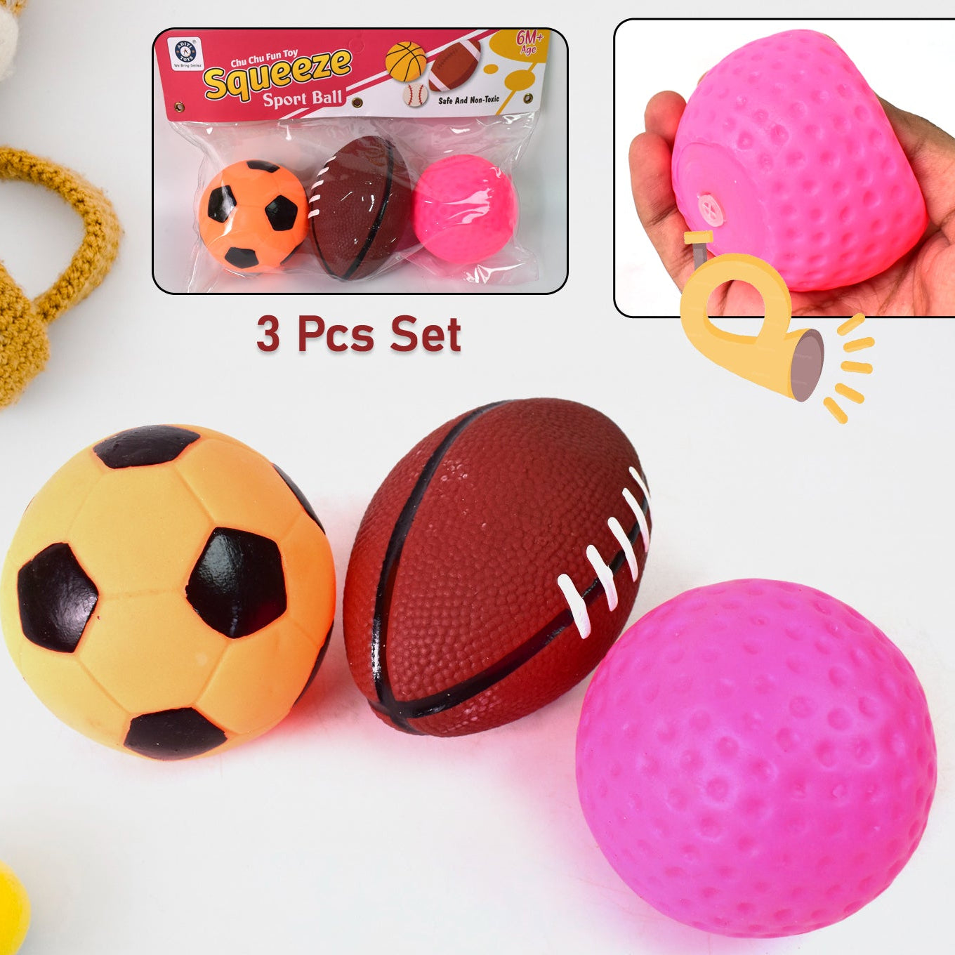 Sports Squeeze Ball Toy Set Of 3 Soft Balls For Kidstoy For Kids - Happy Price - Image 1