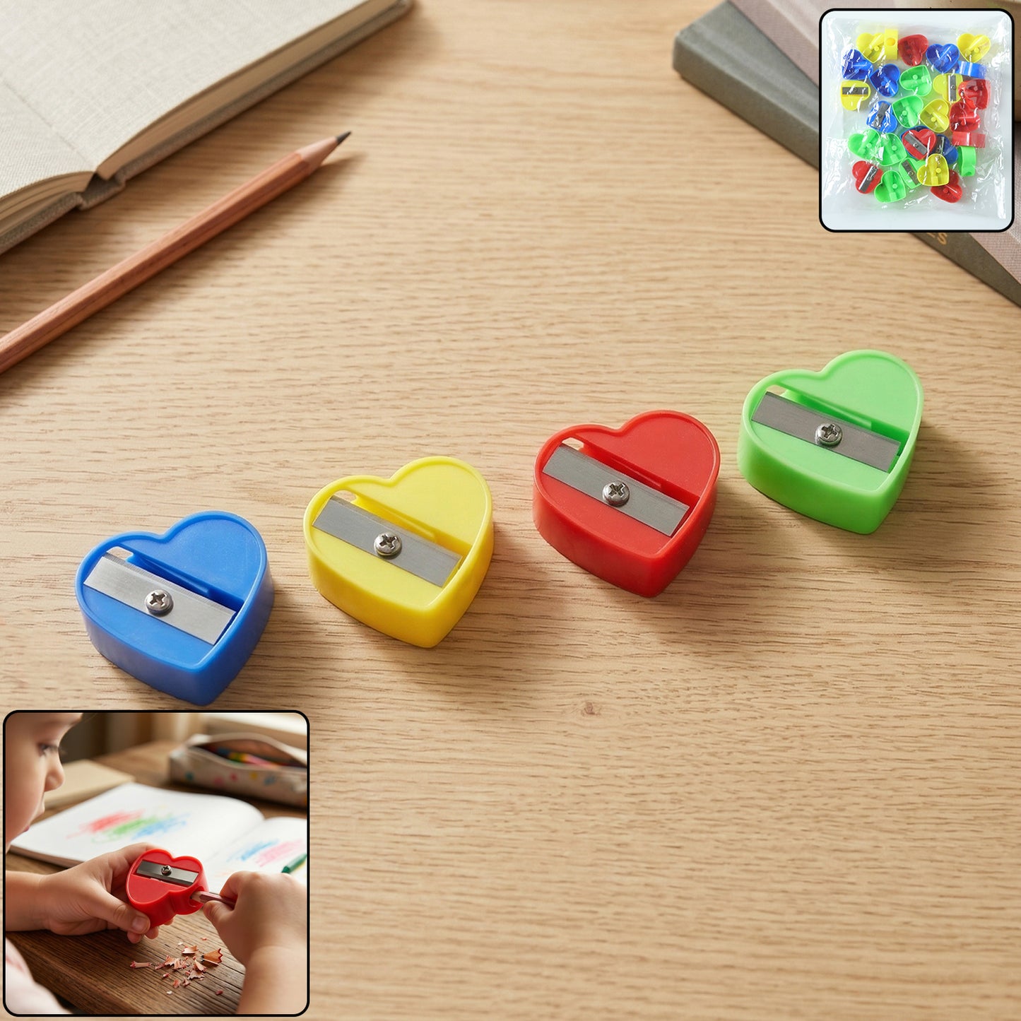 28 Pc Heart Shape Manual Pencil Sharpeners Set - Colorful Kids School Stationery - Great Price - Image 2