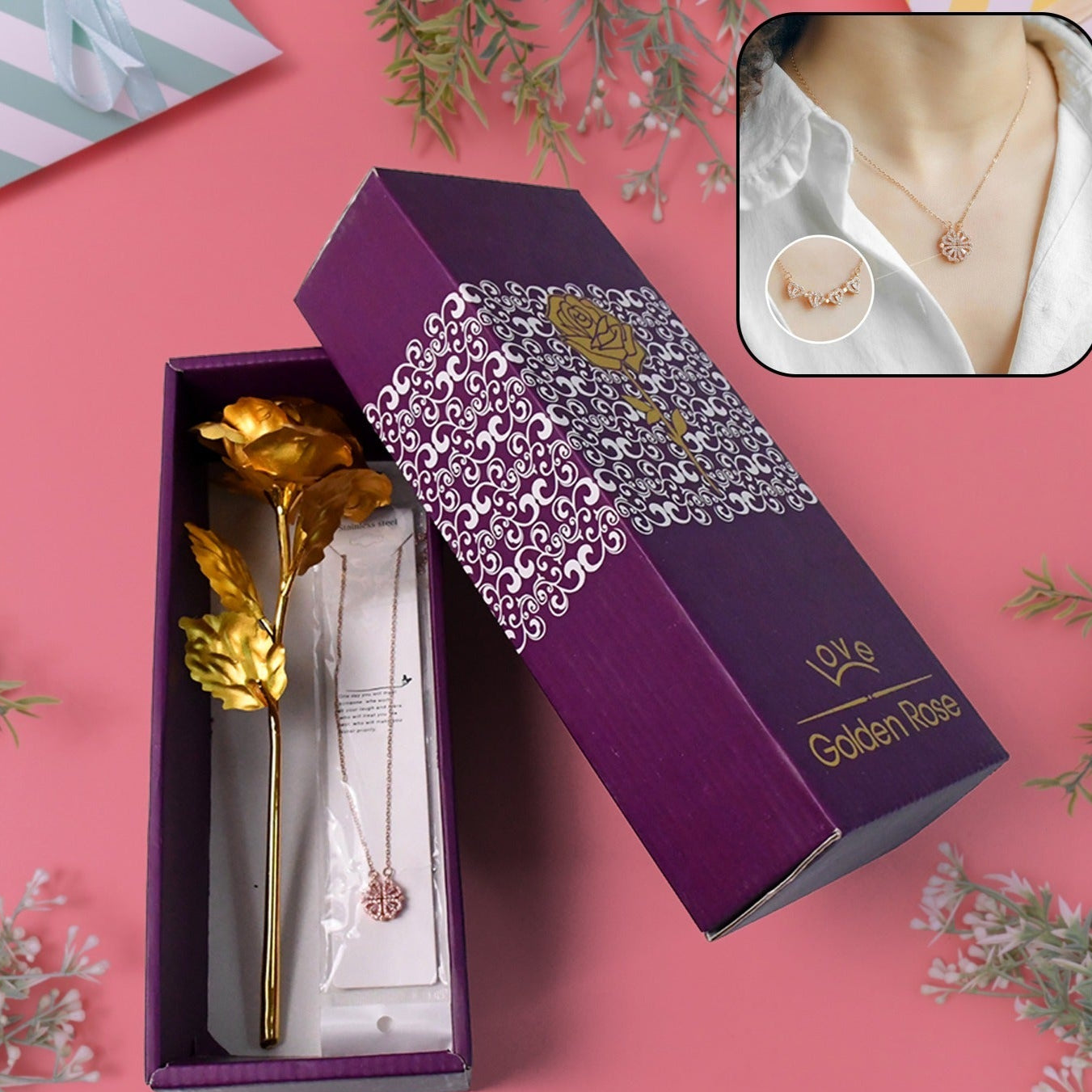 Golden Rose Necklace Set Perfect Gift Set - Happy Price - Image 1
