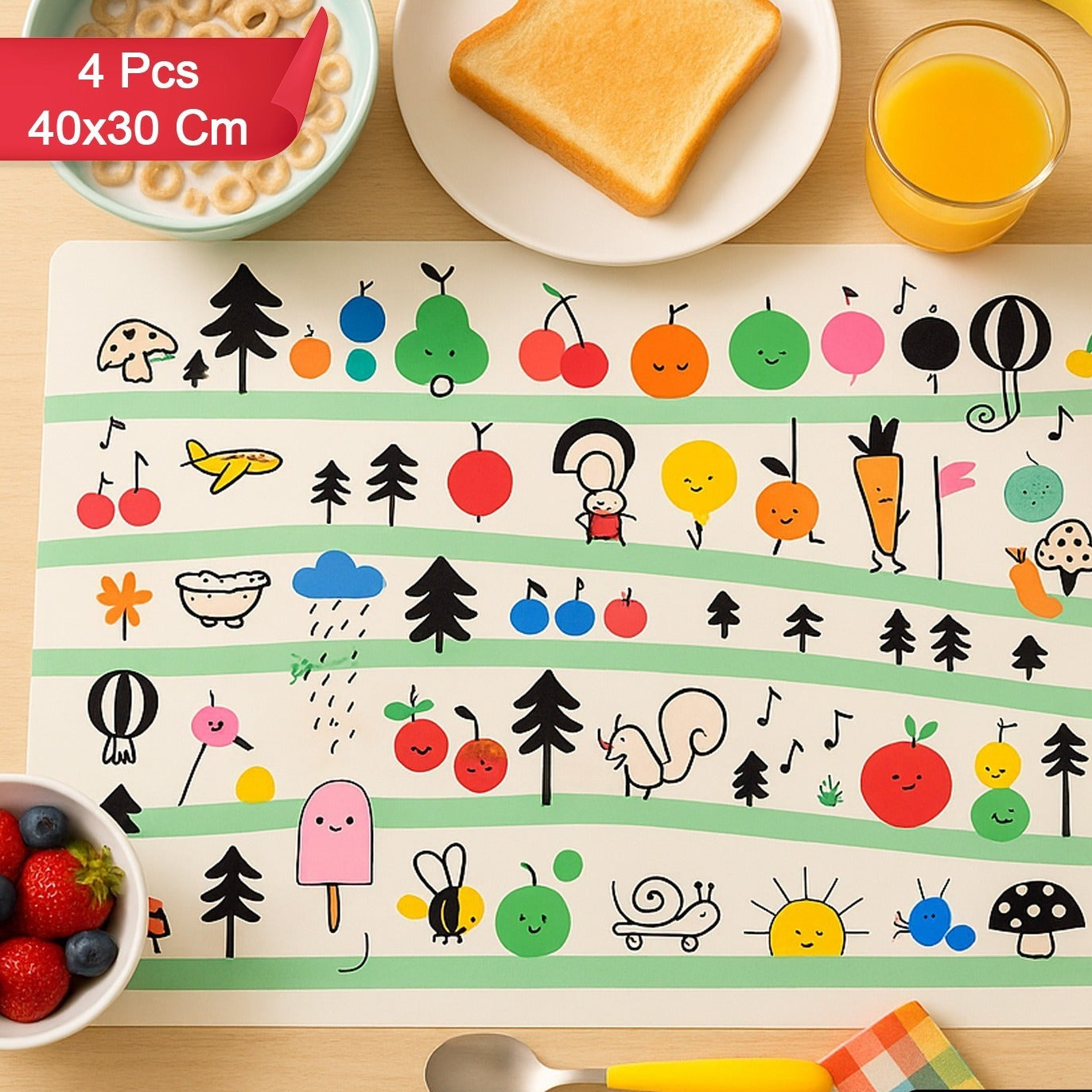 Set of 4 Kids' Cartoon Dining Table Mats - 40x30 cm, Easy Clean - Happy Price - Image 1