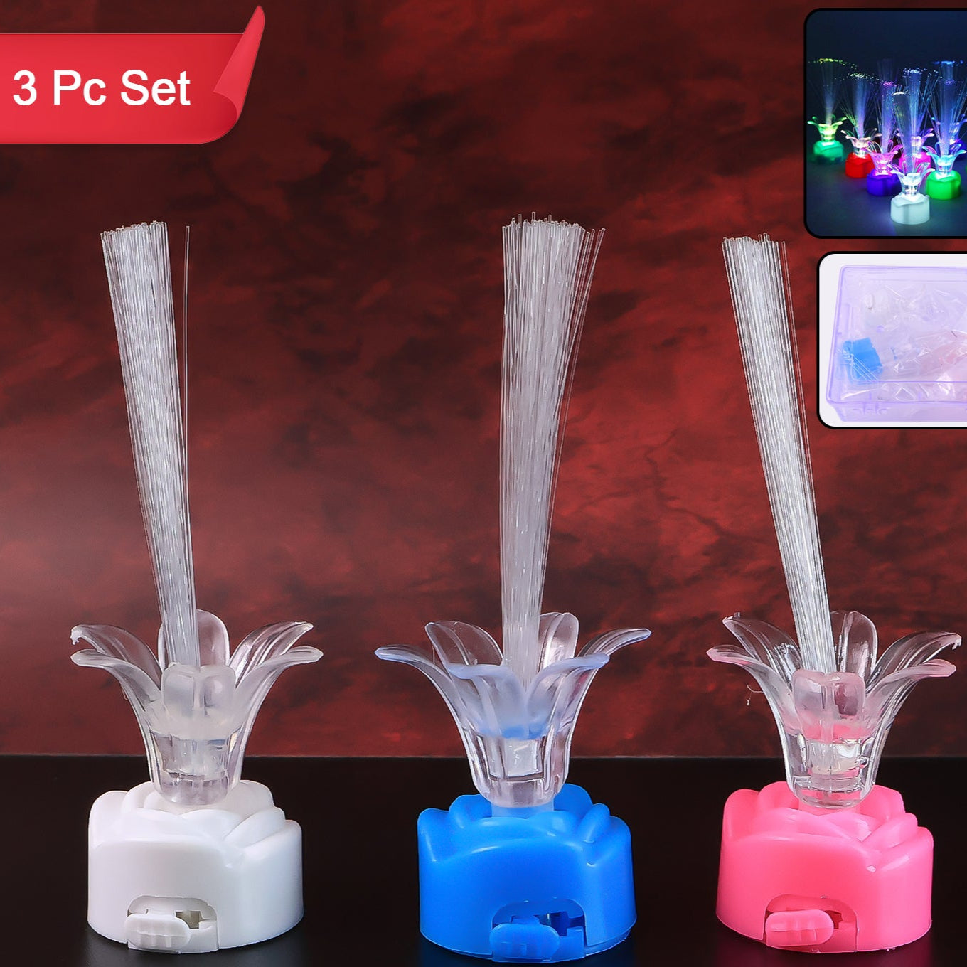 Multi-color Led Fiber Optic Flower Night Lamps (Mix Color 3 Pc) - Happy Price - Image 1