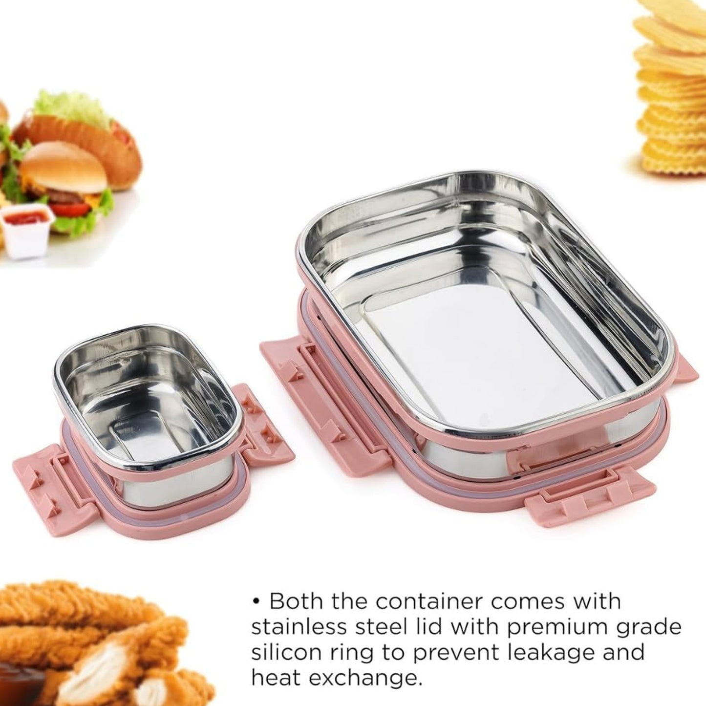 Premium Stainless Steel Leak Proof Air Tight Lunch Boxes (900ml+200ml Approx 2 Pc Set) - Happy Price - Image 7