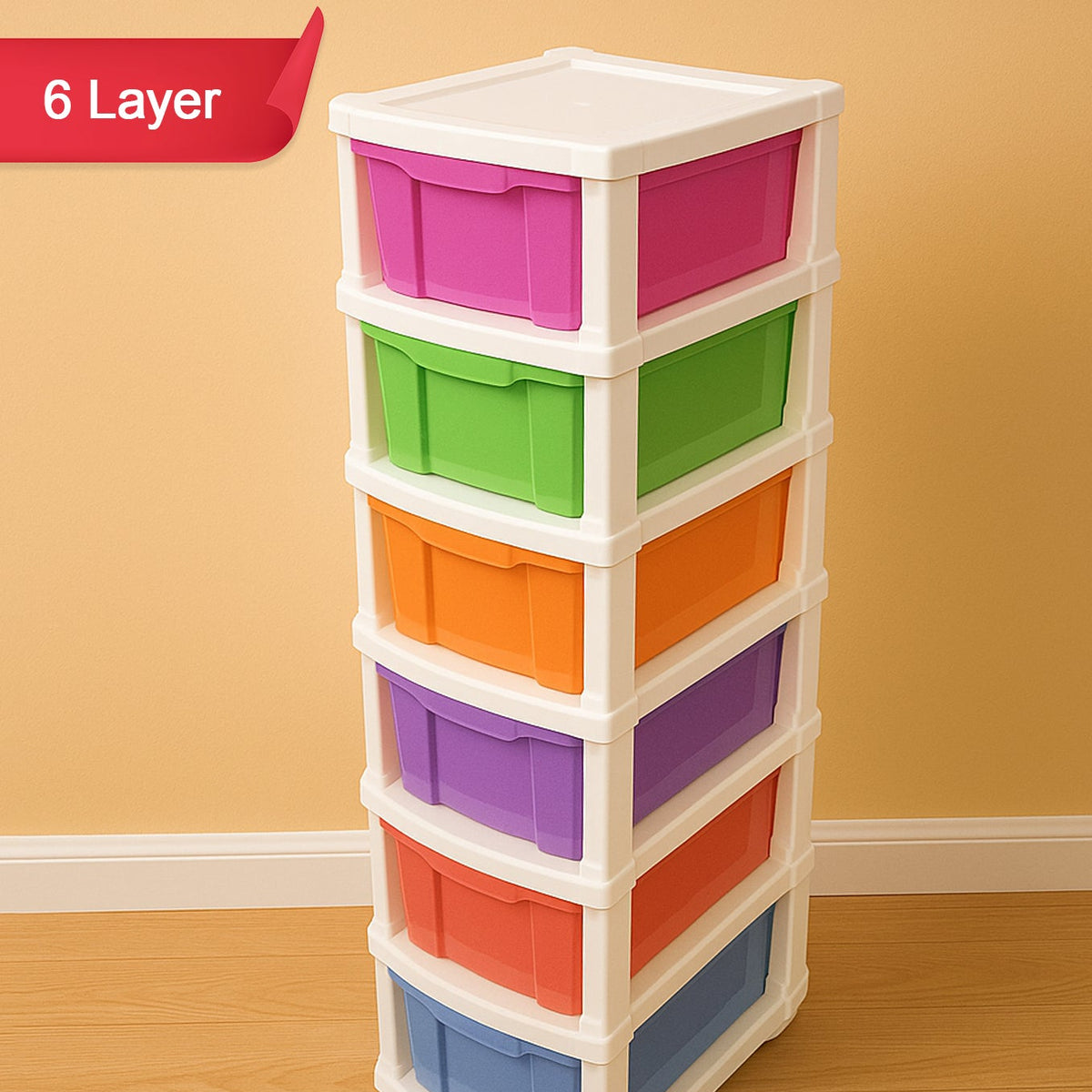 6-layer Multi-colored Plastic Storage Drawer Cabinet - Happy Price - Image 1