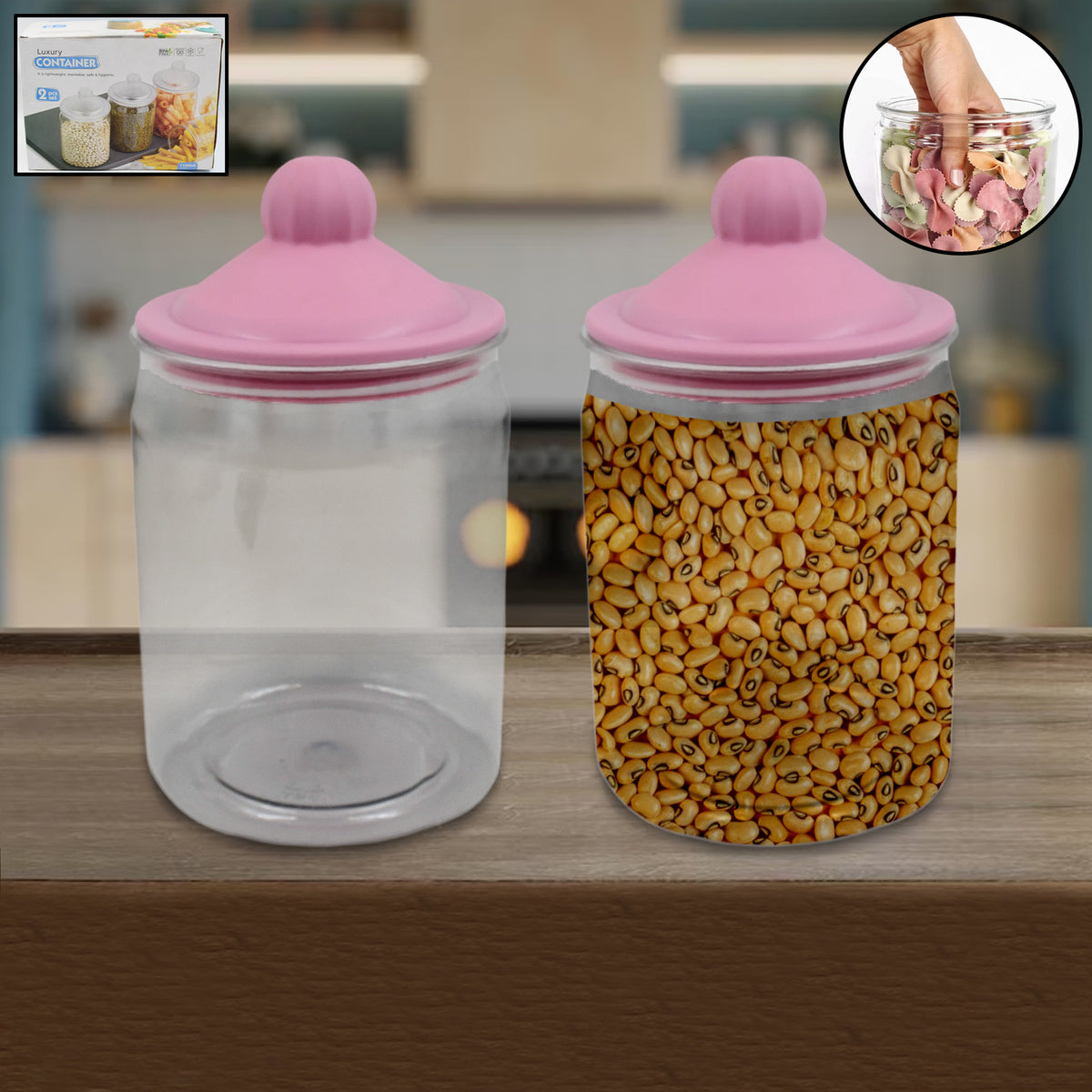 Transparent Kitchen Plastic Container Jar Set (2 Pcs Set 1100 Ml Approx) - Happy Price - Image 2