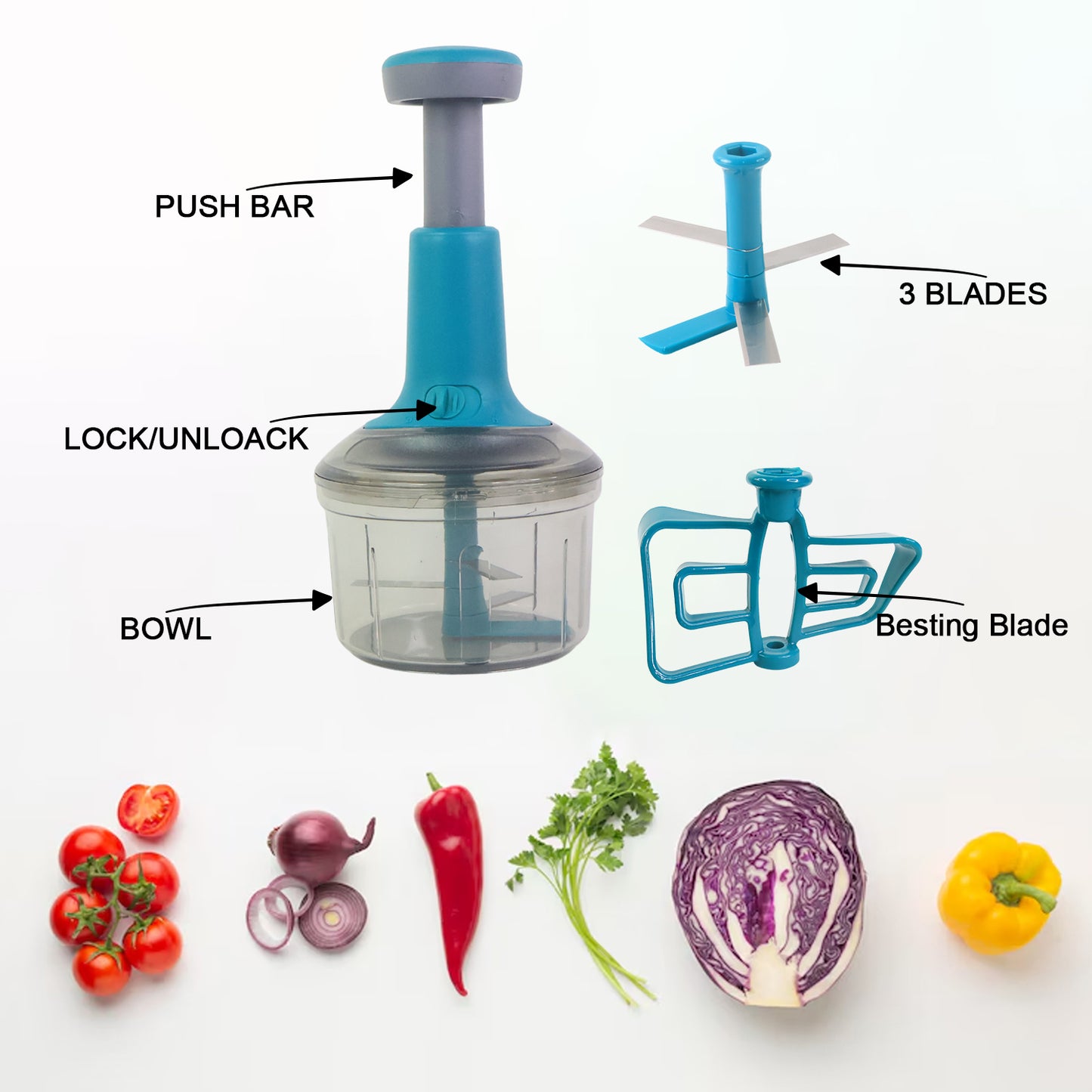 750ml Manual Push Chopper with Stainless Steel Blades - 1 Pc - Happy Price - Image 5