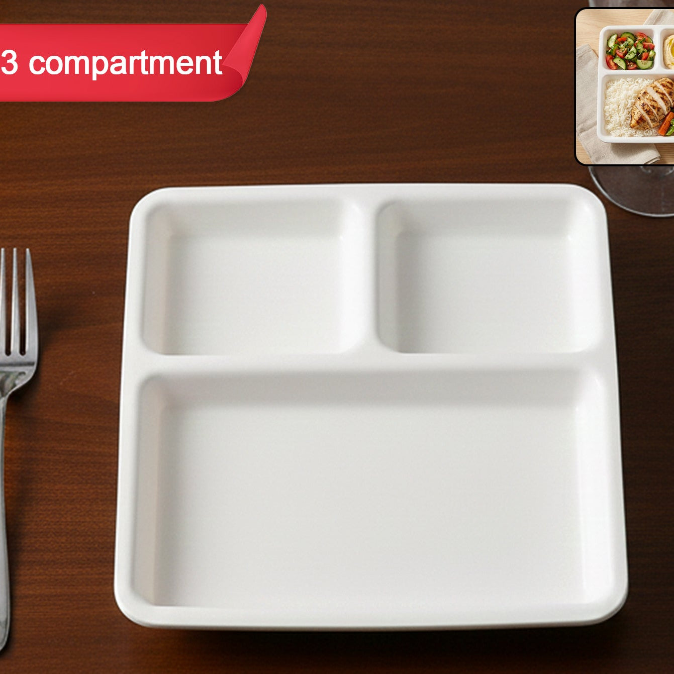 Durable Plastic 3-Compartment Plate for Meal Serving - 1 Pc - Happy Price - Image 1
