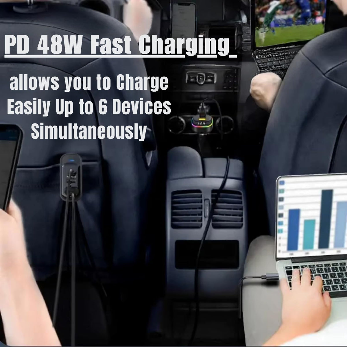 Multi-Port Car Charger with Type-C & RGB Light, 1.5m Extension Cable - Great Price - Image 6