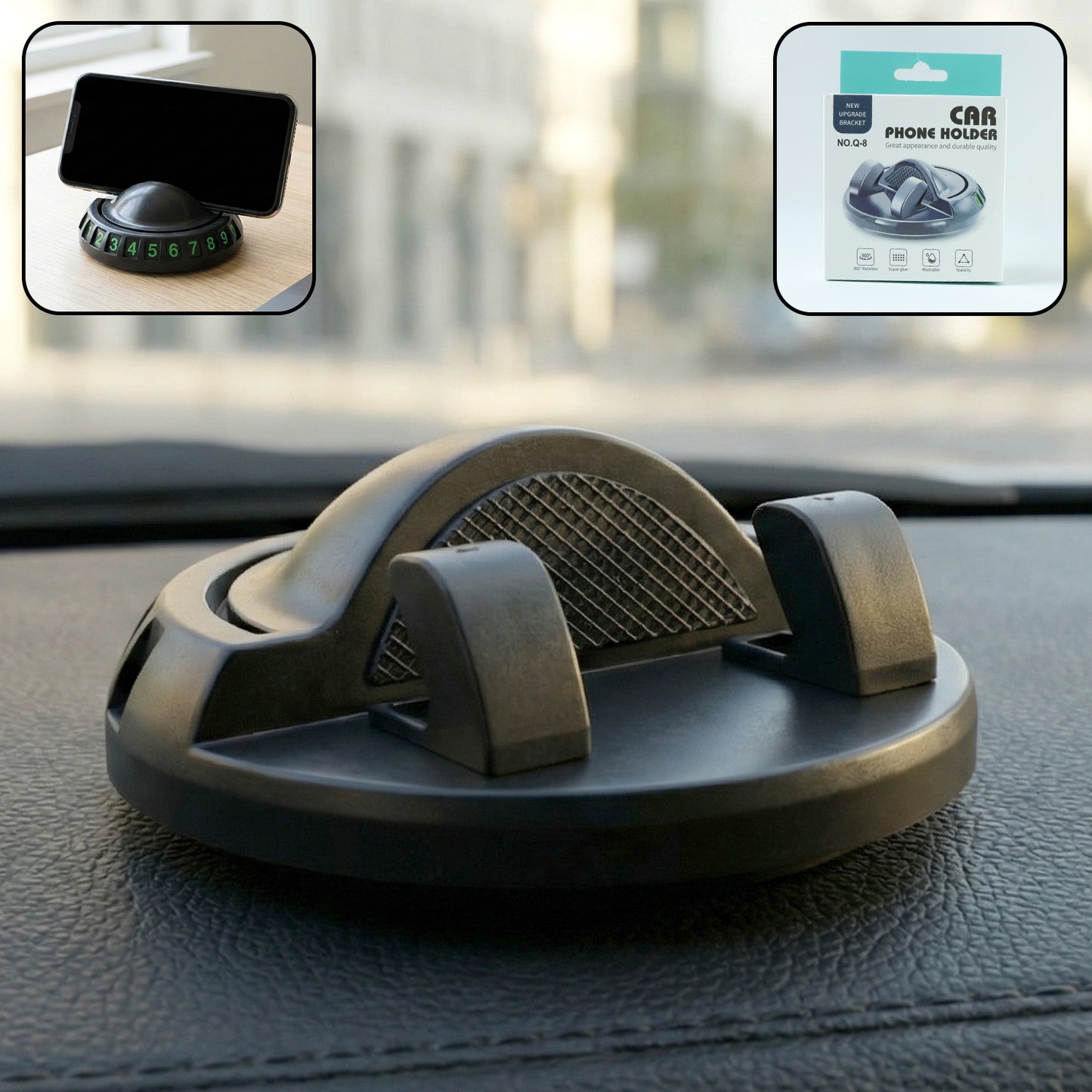 360° Rotating Anti-Slip Car Dashboard Phone Mount with Parking Number Display (1 Pc) - Happy Price - Image 2