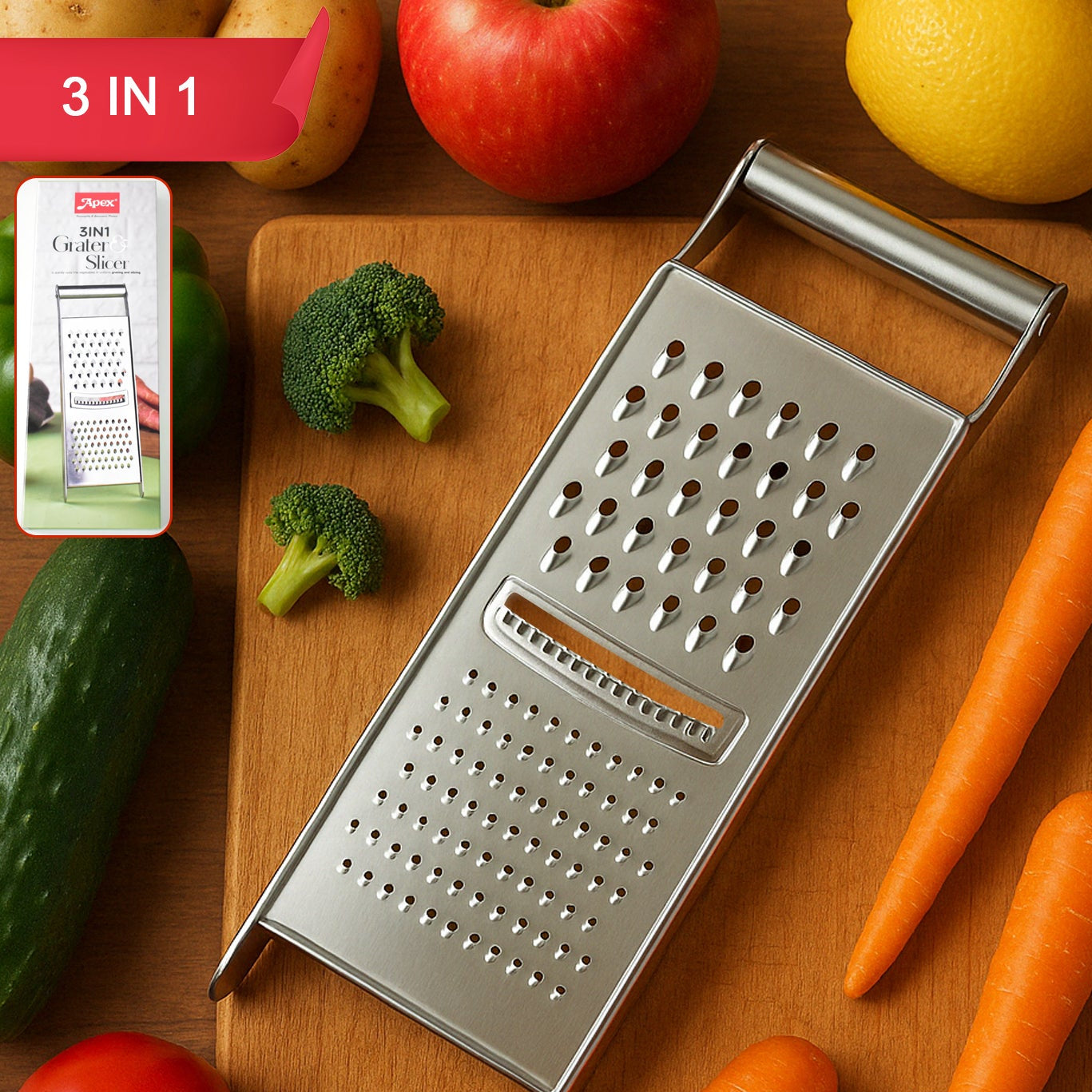 Apex Stainless Steel Grater Slicer (3 In 1) - Happy Price - Image 1