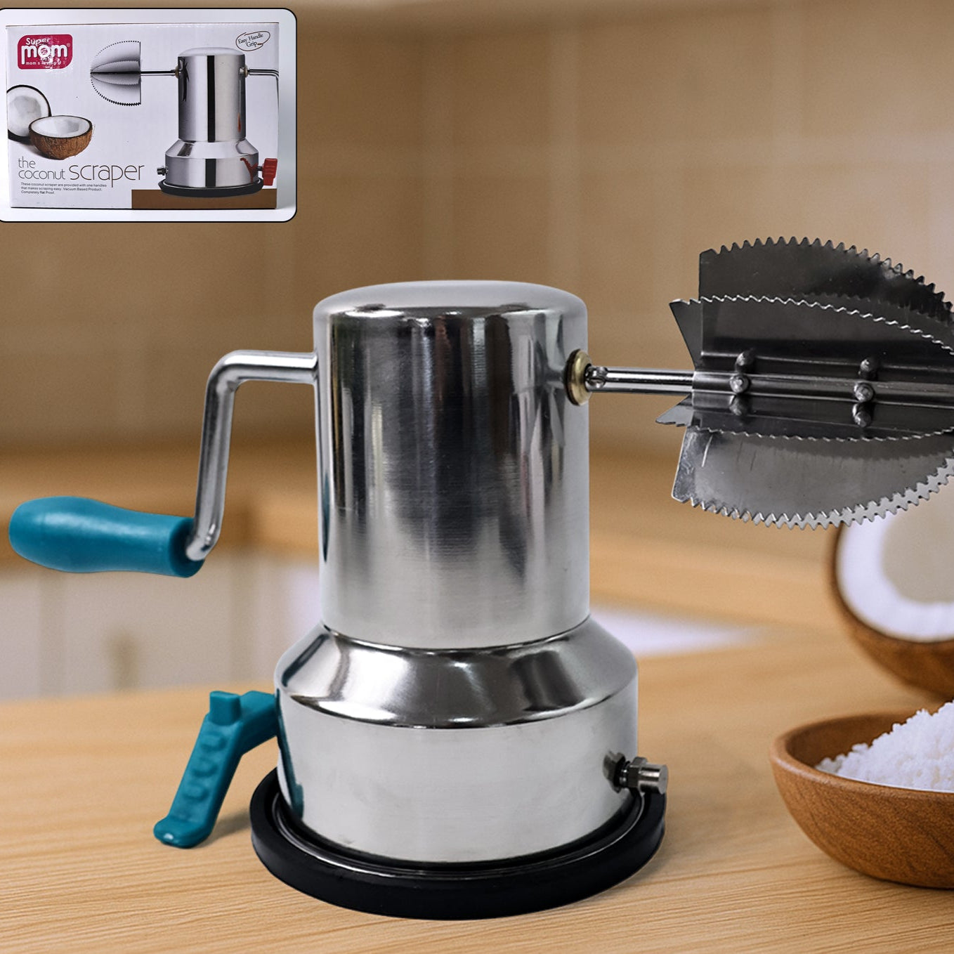 Supermom Stainless Steel Coconut Scraper With Vacuum Base (1 Pc) - Happy Price - Image 1