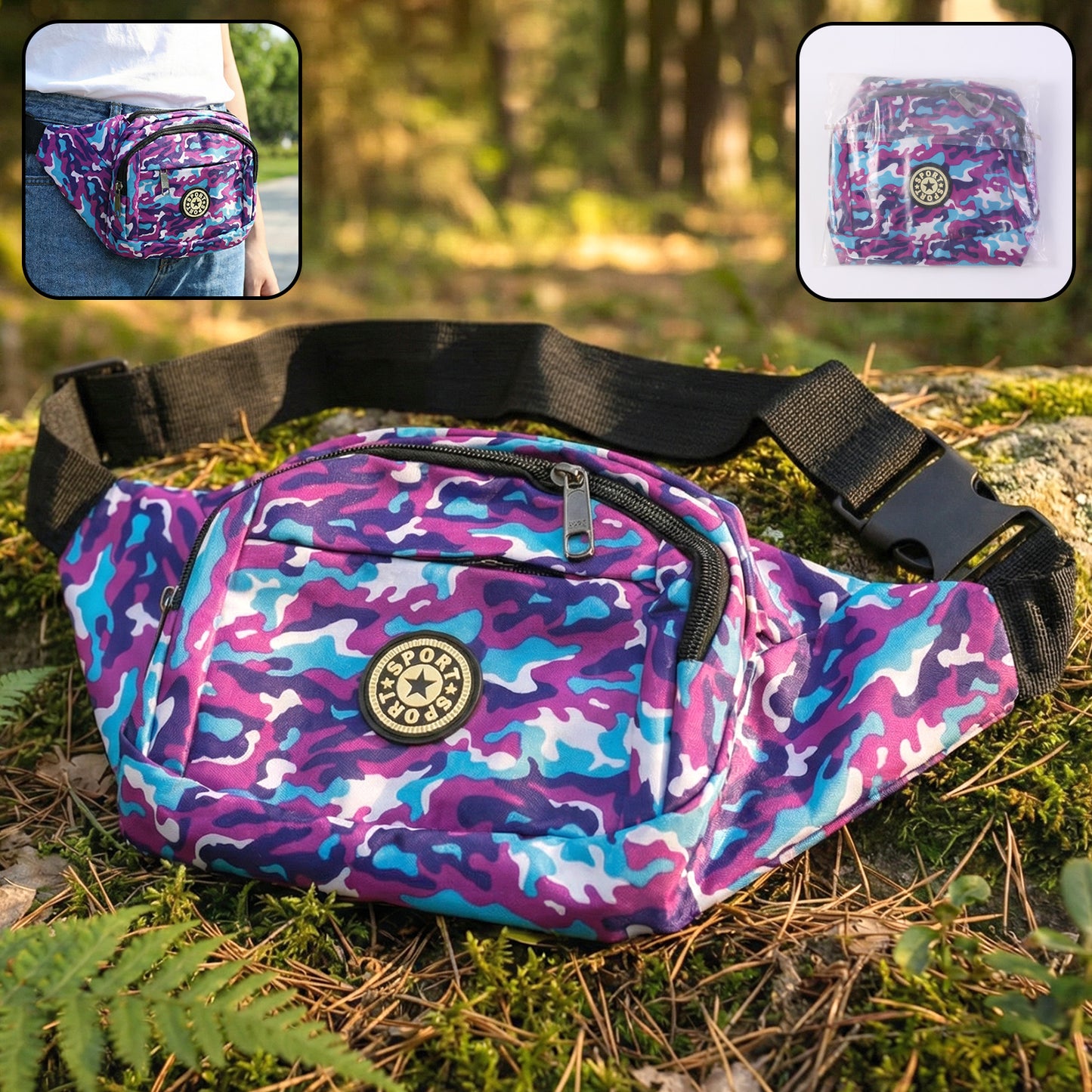Camouflage Print Waist Bag (1 Pc) - Adjustable Strap for Travel & Sports - Happy Price - Image 2