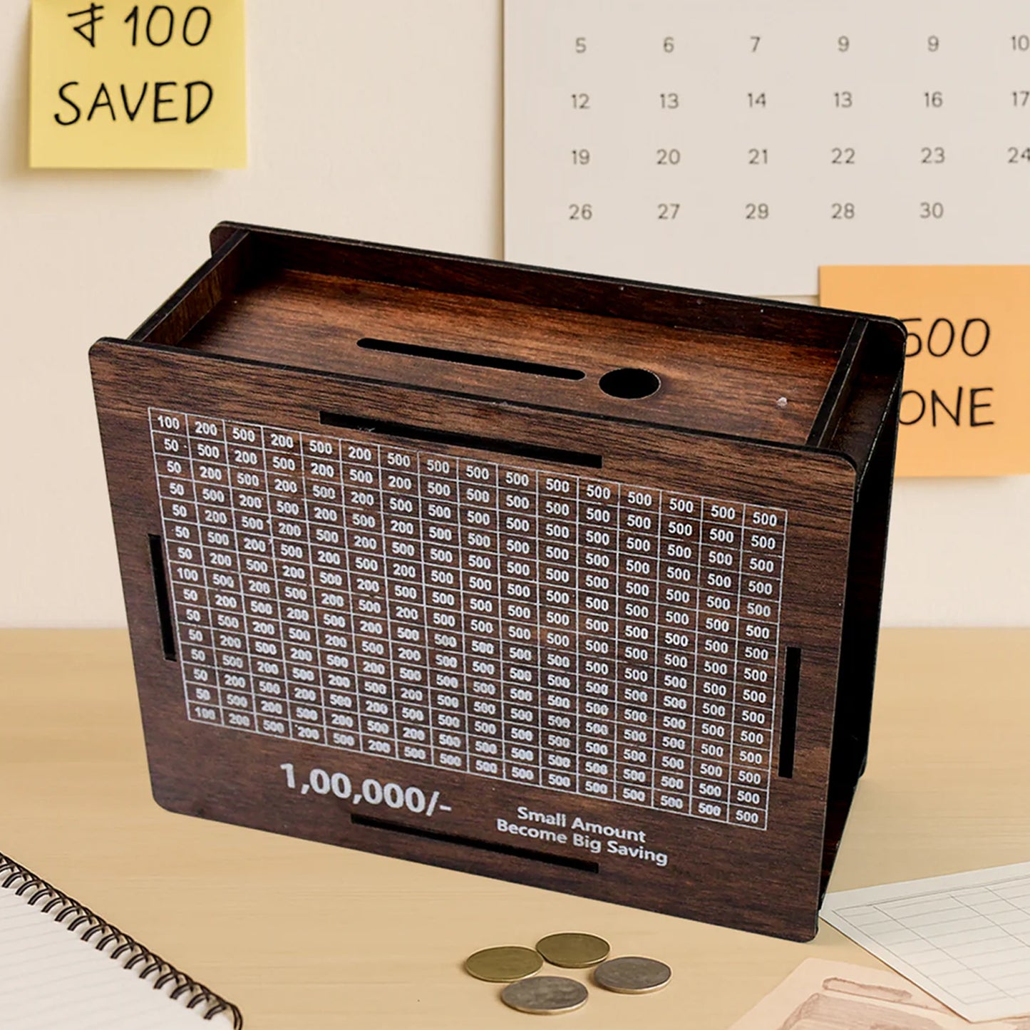 Big Wooden Savings Challenge Money Box - ₹1 Lakh Goal Tracker - Happy Price - Image 2