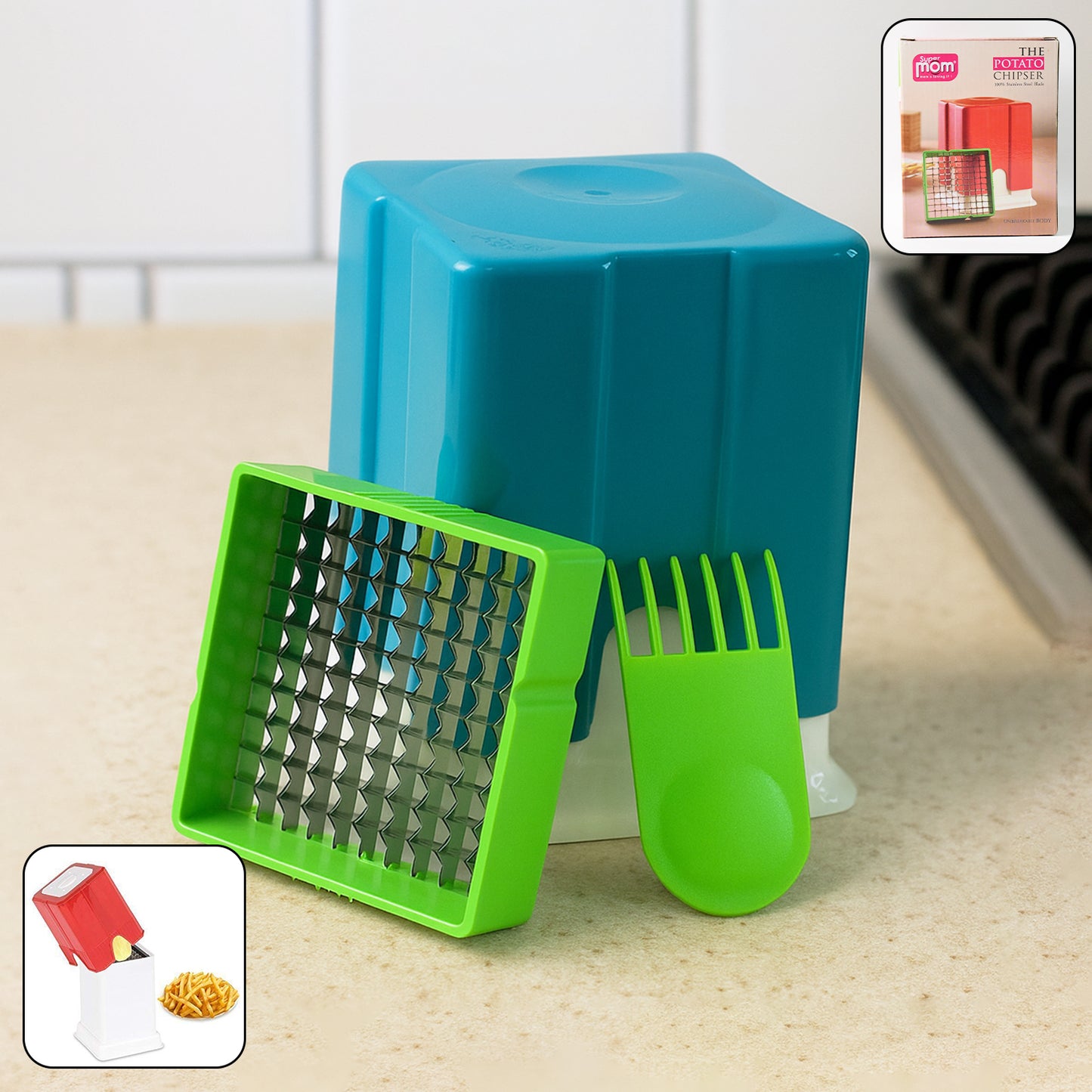 Stainless Steel Potato Chipper with Scraper - Easy French Fry Cutter - Happy Price - Image 2