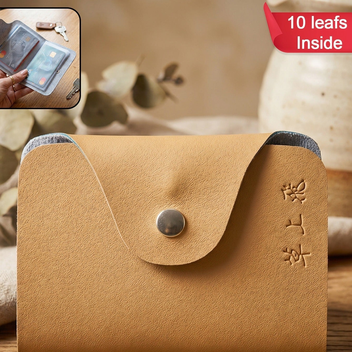 Premium Button Closure Card Holder Wallet With 10 Inner Leafes (1 Pc)