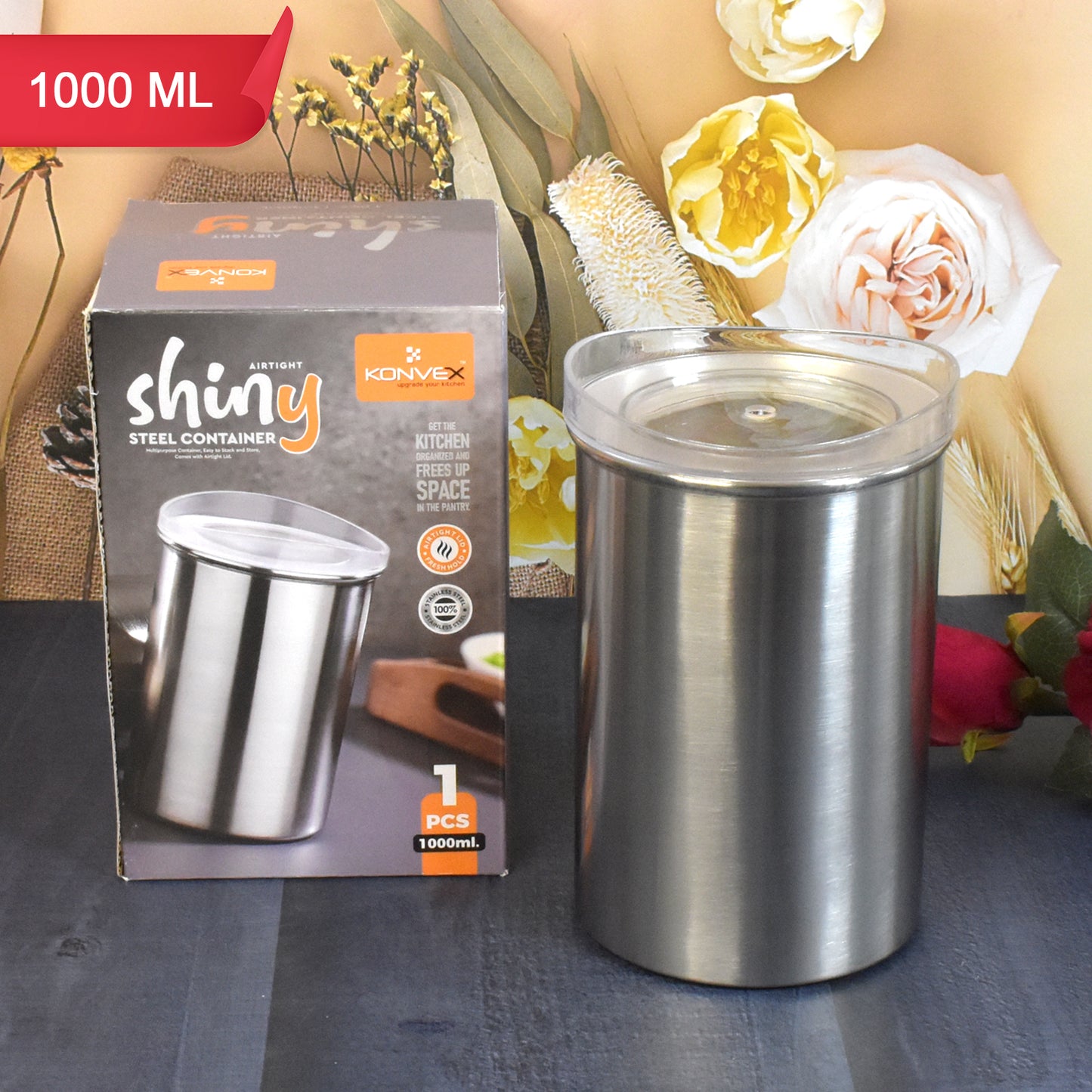 Multipurpose Stainless Steel Airtight Containers With See Through Lid (1 Pc 1000 Ml) - Happy Price - Image 2