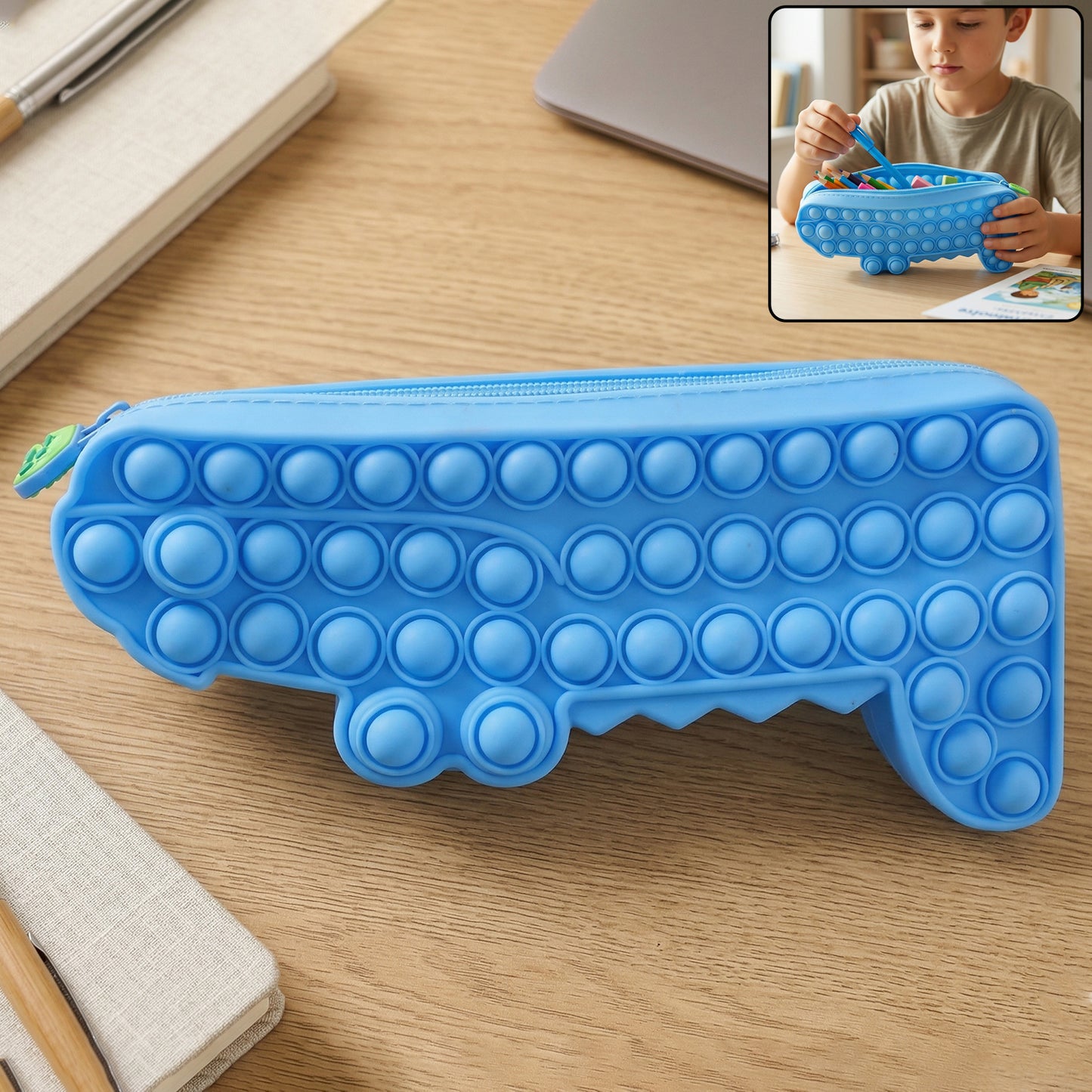 Cartoon Crocodile Pop It Pencil Pouch (1 Pc) - Silicone Fidget Stationery Organizer - Great Price - Image 2