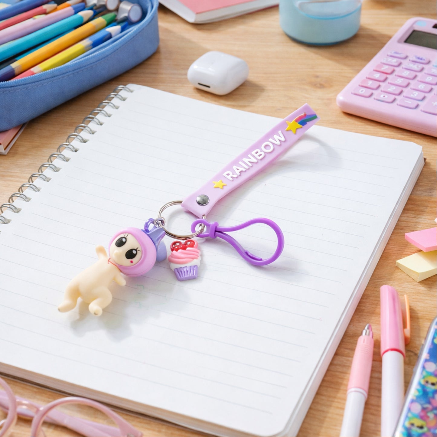 Cute Doll & Cupcake Keychain with Rainbow Strap (1 Pc) - Happy Price - Image 5