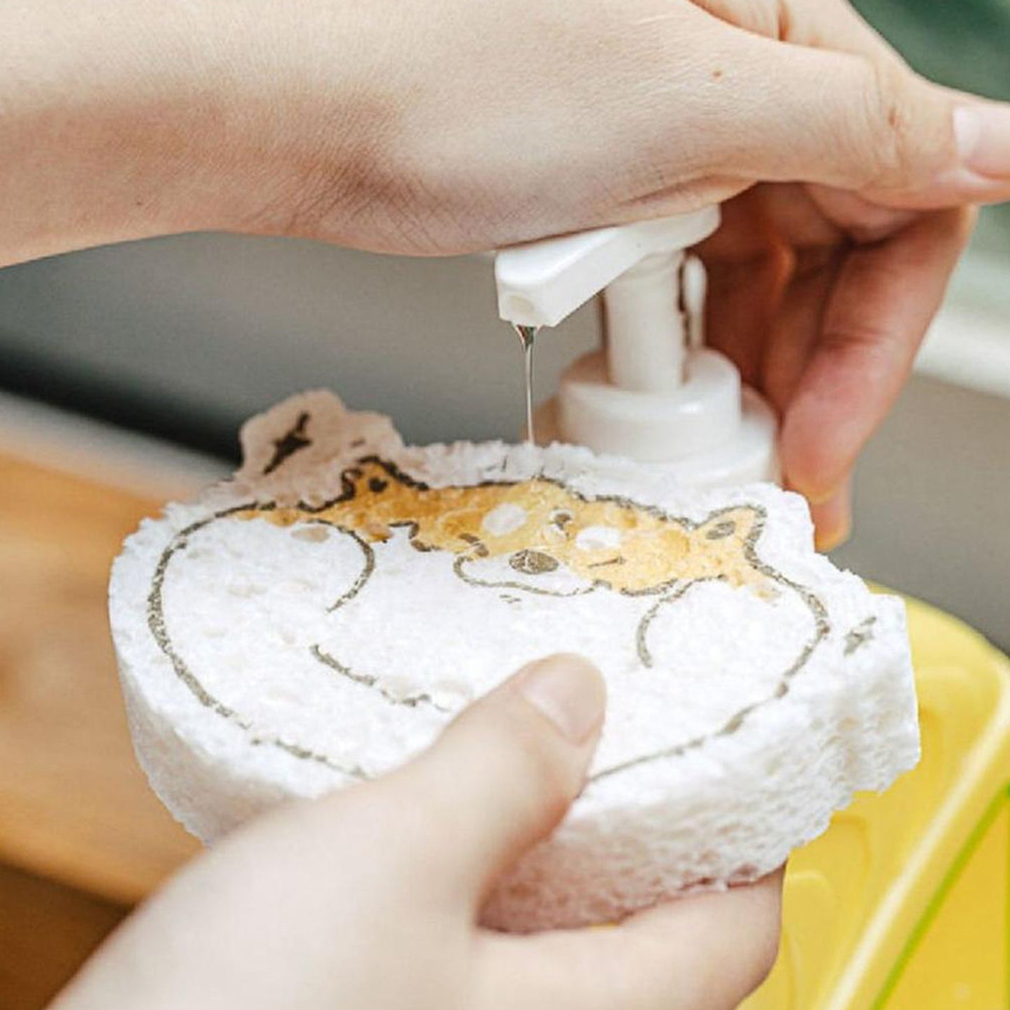 Compressed Wood Pulp Sponge. Creative Cartoon Design Scouring Pad Dishwashing Absorbing Pad. Kitchen Cleaning Tool. - Happy Price - Image 3