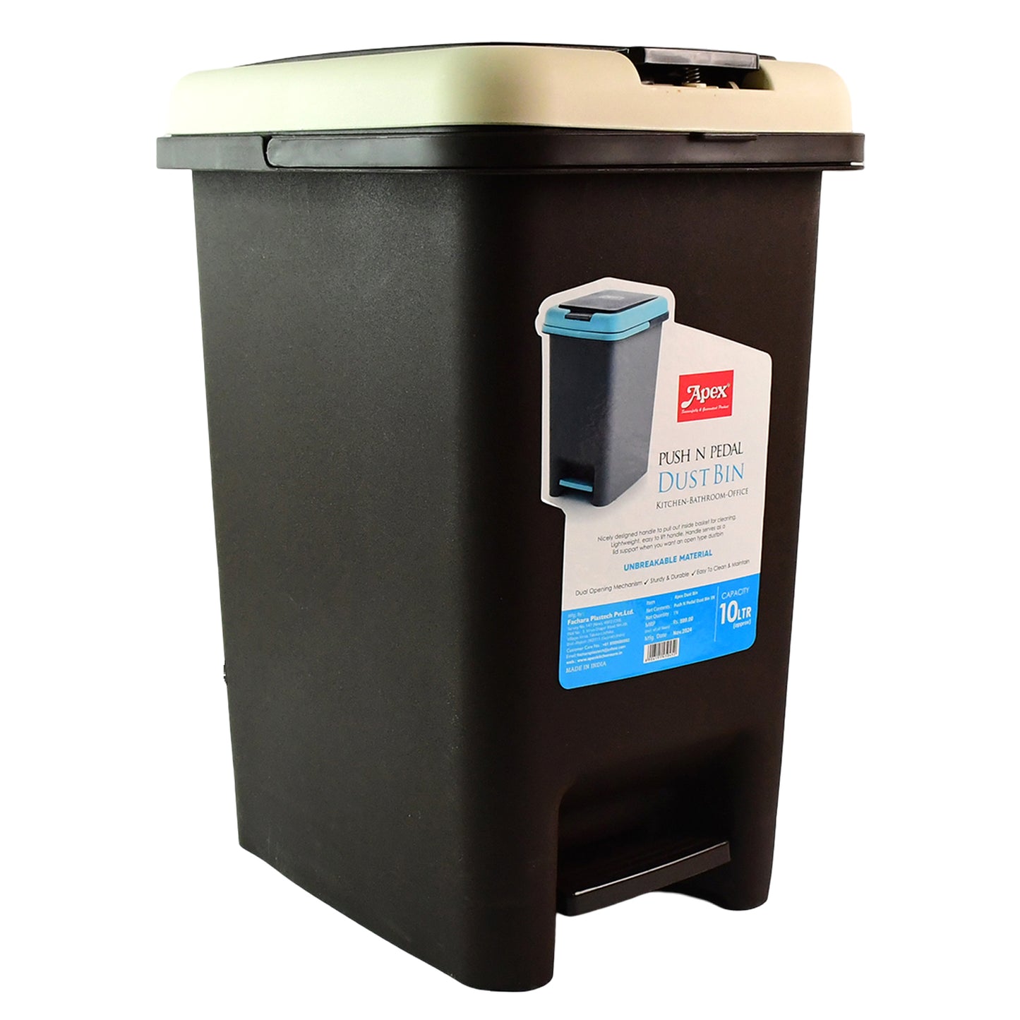 Apex Push N Pedal Plastic Dustbin 10l Capacity (1 Pc) - Happy Price - Image 2