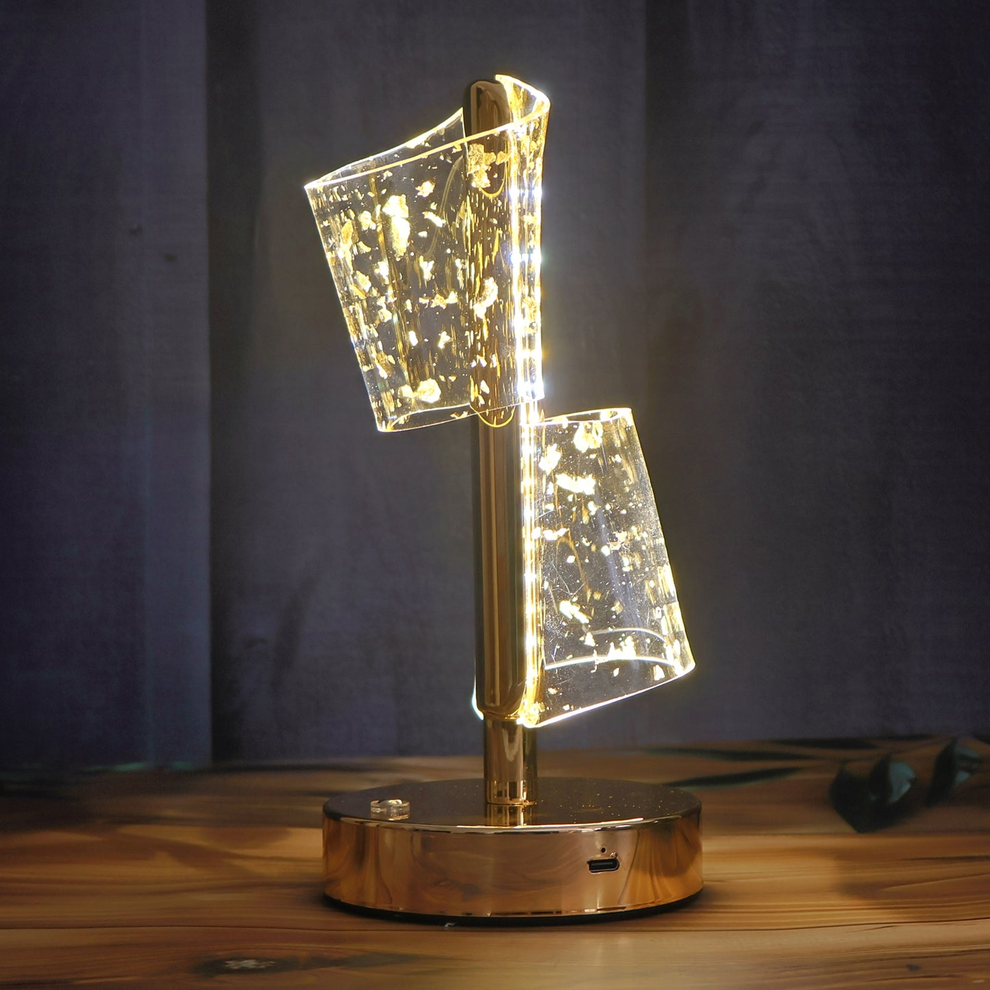 Golden Crystal LED Double Shade Table Lamp with USB Charging (1 Pc) - Happy Price - Image 5