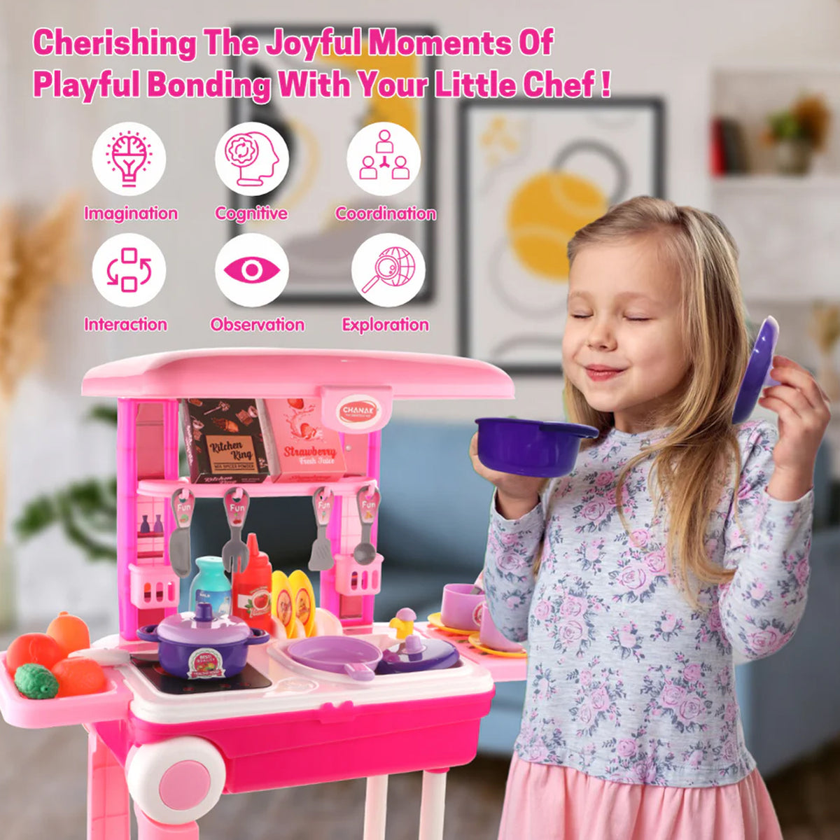 3 In 1 Kitchen Set For Kids Portable Pretend Play Toys For Kids With Suitcase (1 Set) - Happy Price - Image 6