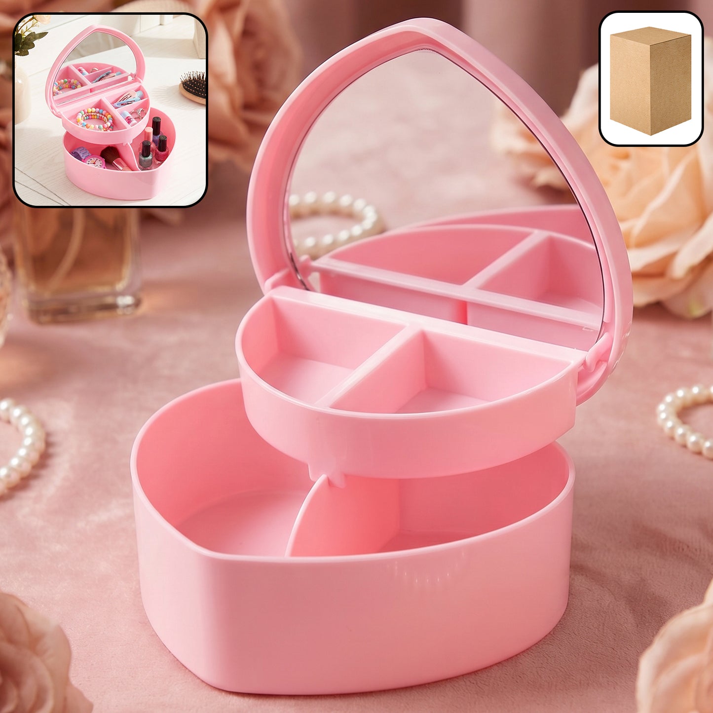 Portable Makeup Organizer Box with Mirror and Tray - 1 Pc - Great Price - Image 2