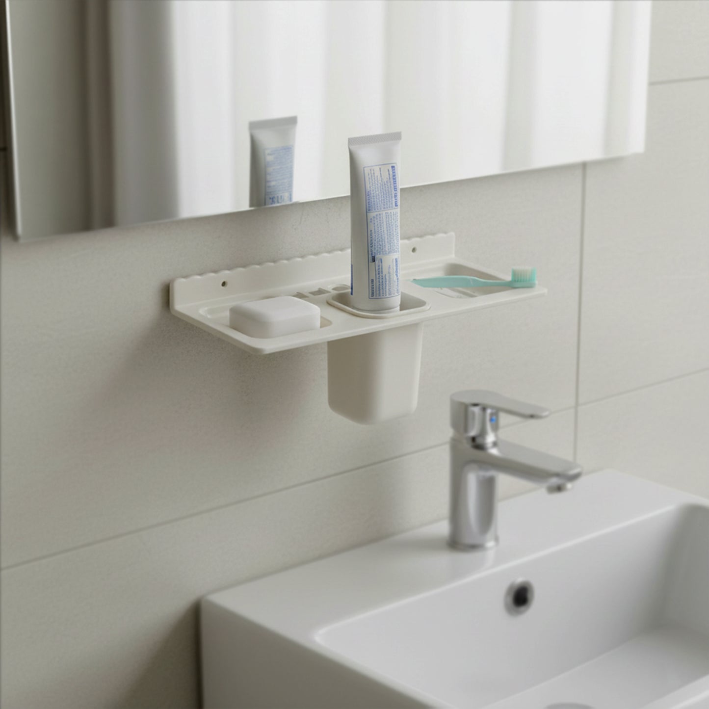 4-in-1 Wall Mount Bathroom Organizer Shelf with Tumbler Holder - 1 Pc - Happy Price - Image 3