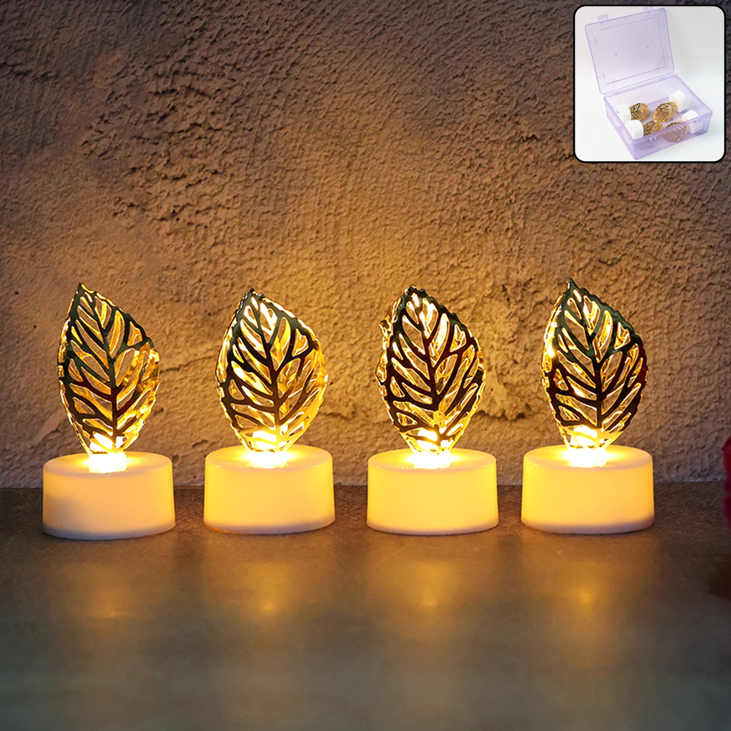 Set of 4 Golden Leaf Flameless LED Candles for Home Decor - Happy Price - Image 6