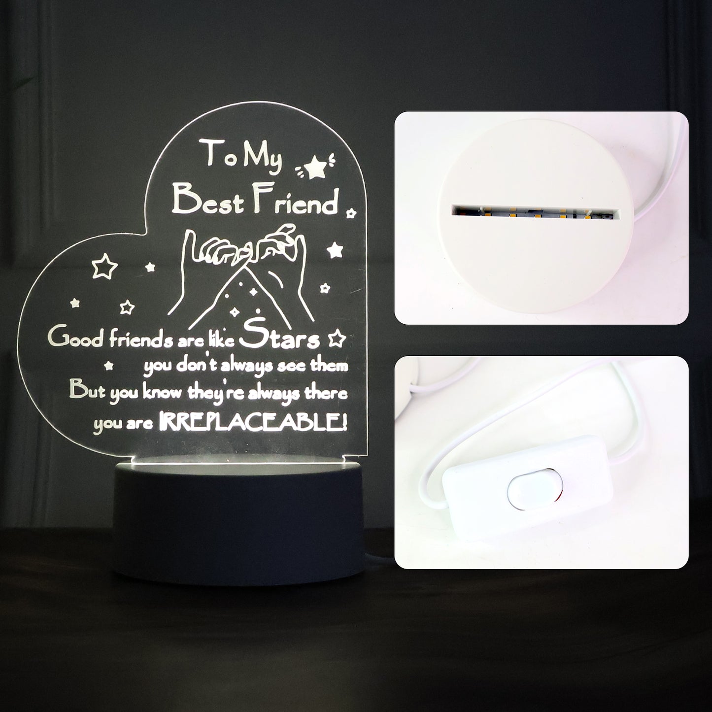 Heart Shape 3D LED Acrylic Night Lamp - Friendship Gift (1 Pc) - Happy Price - Image 6