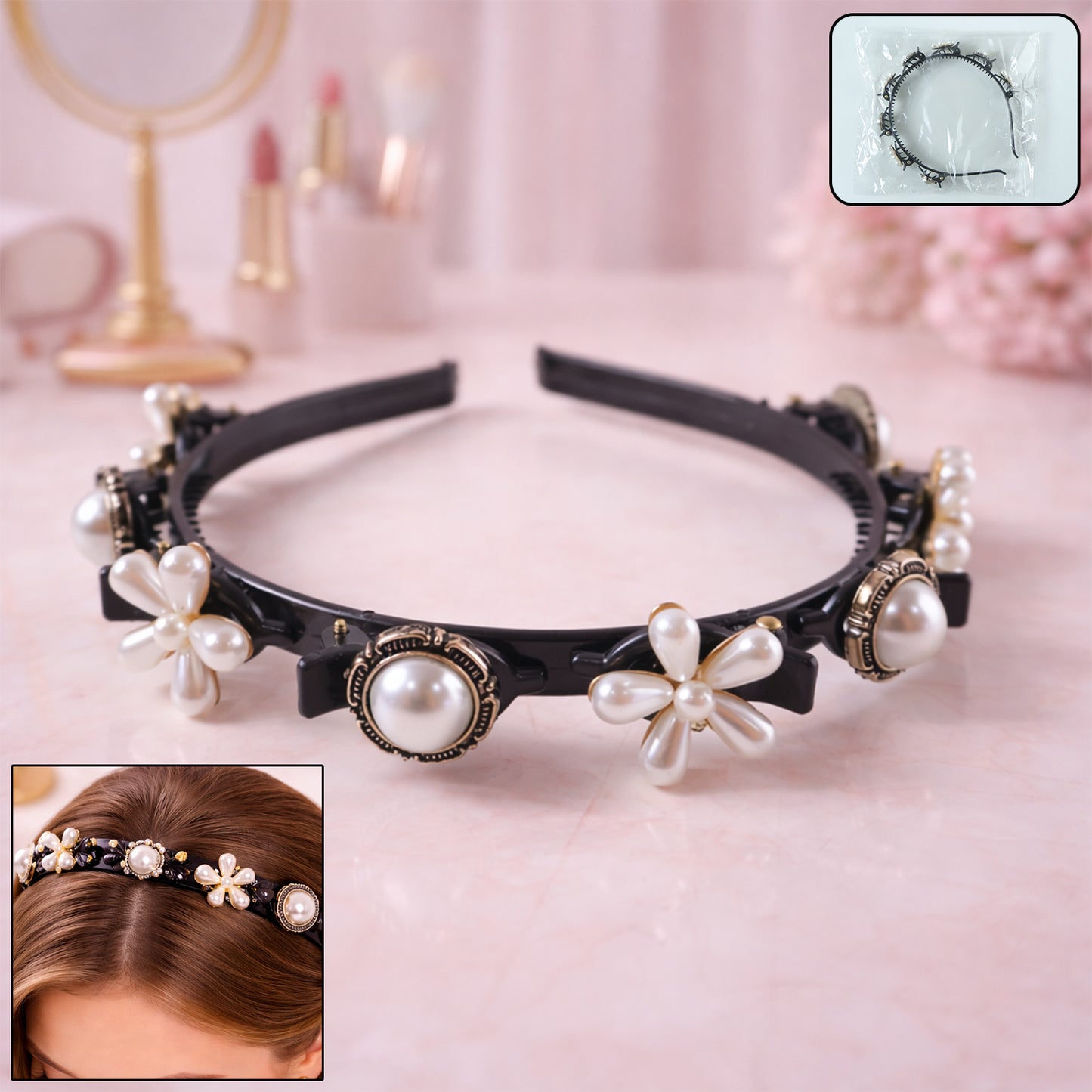 Luxury Pearl Floral Hair Band For Women Girls (1 Pc)